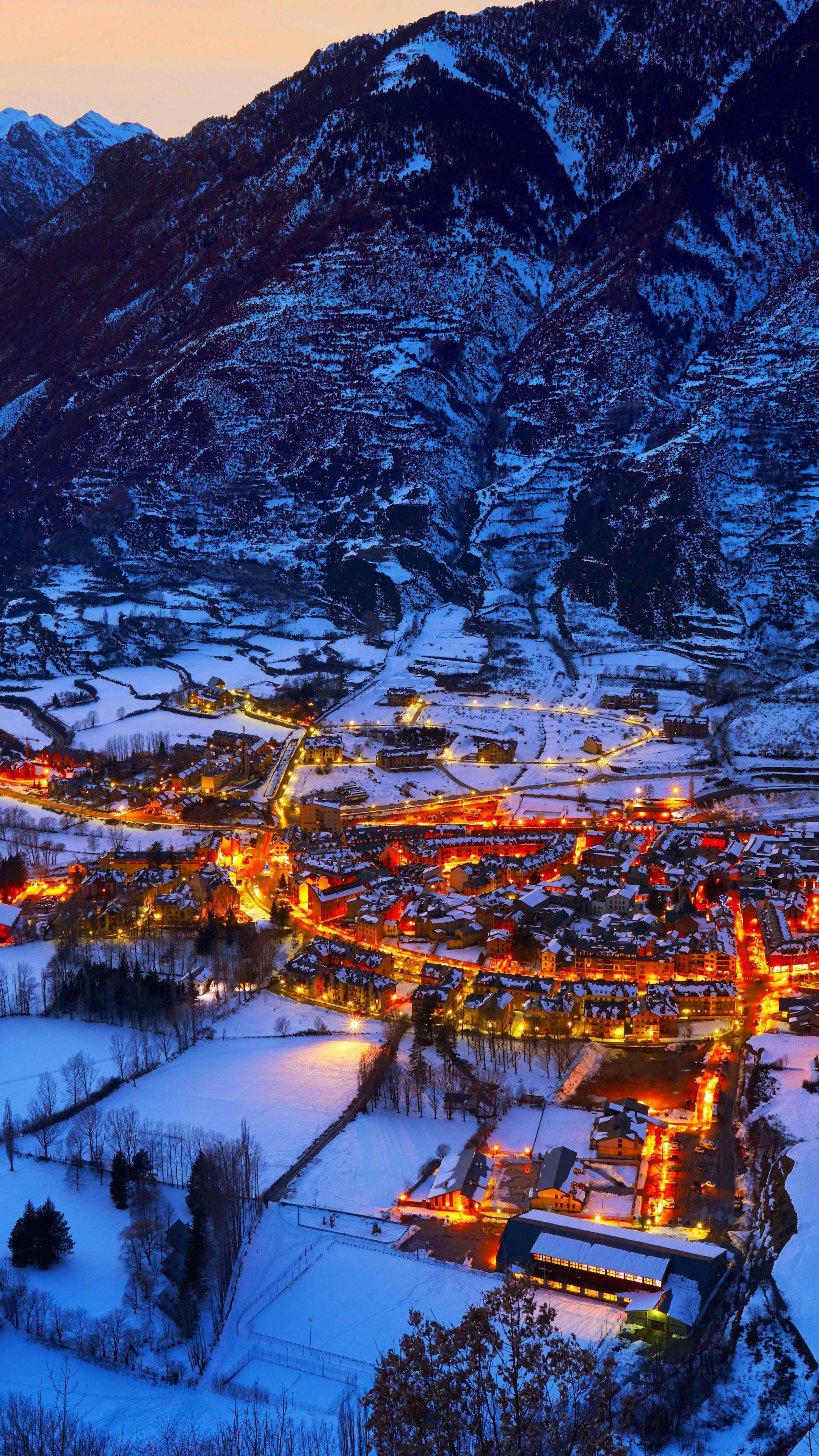2160x3840 Spanish village Wallpaper 4K, Benasque, Town, Winter, Pyrenees