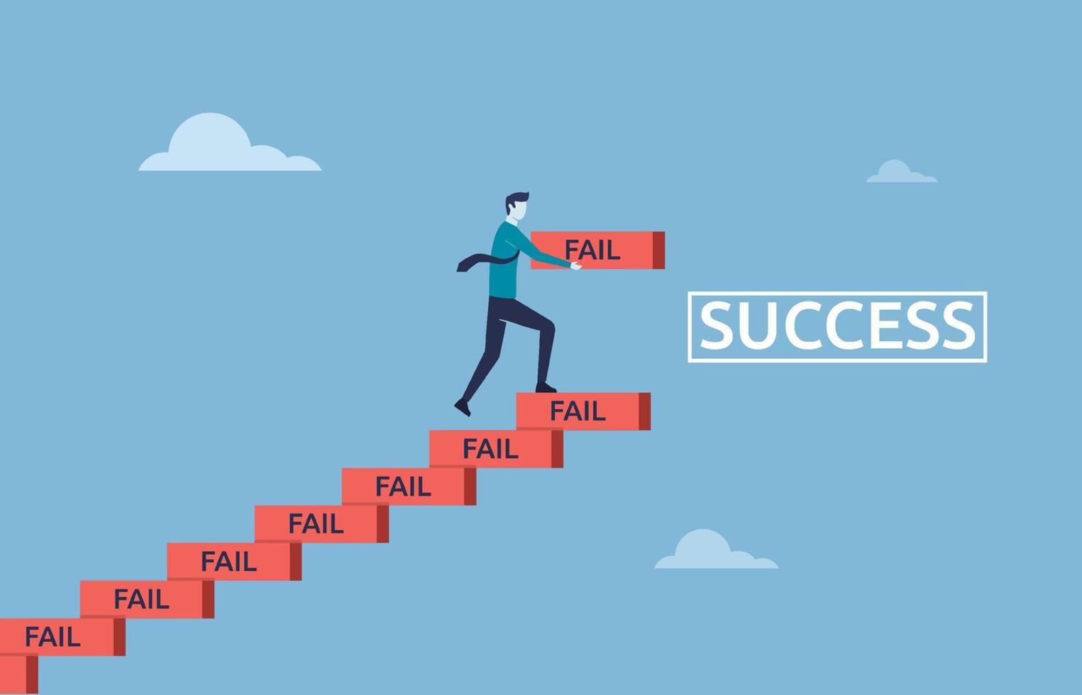 1525x980 Learn to fail as path to achieve goal concept, Improve from failure build up stair to success, strive businessman build stair to success with his failure