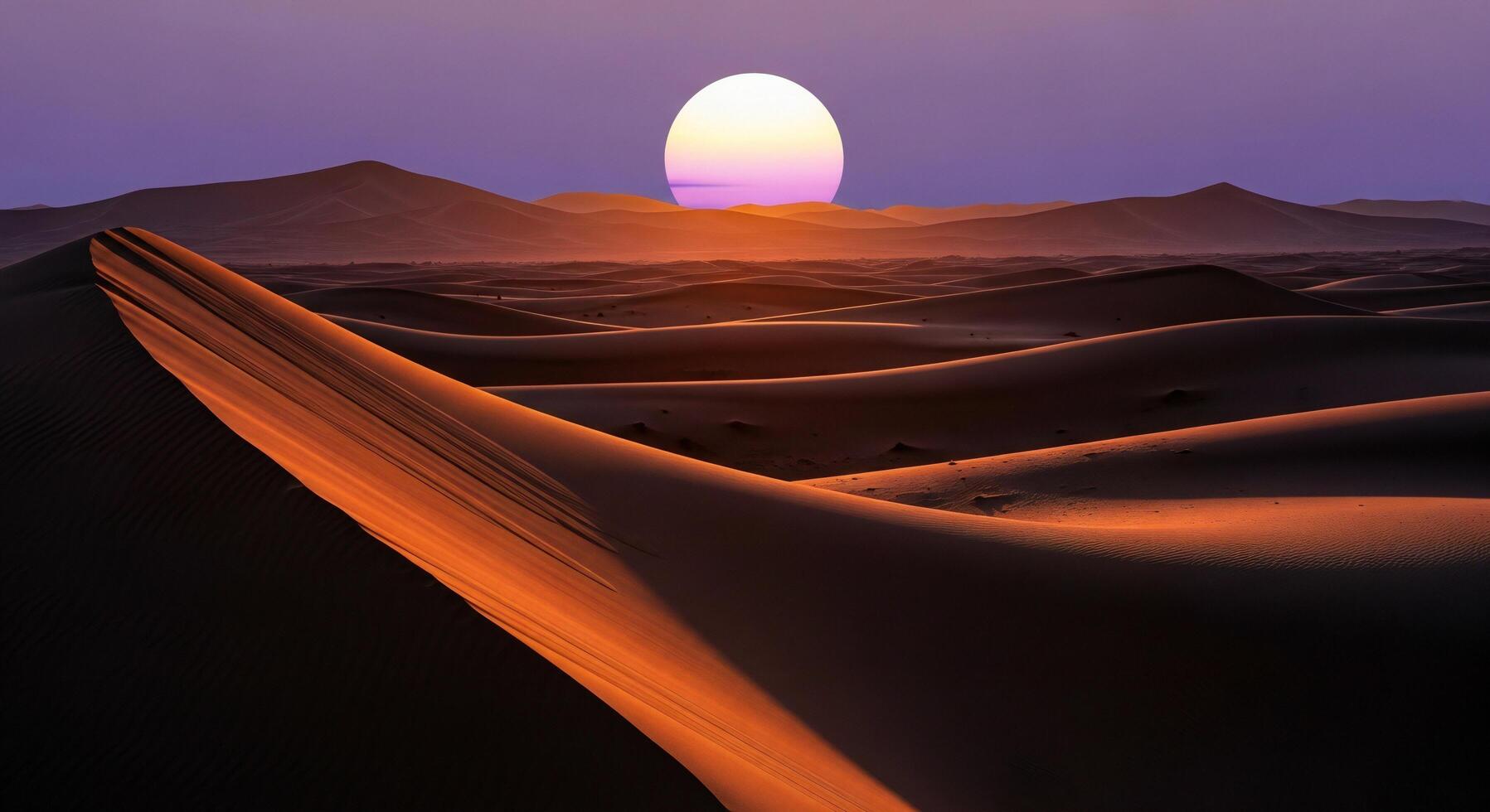 1797x980 Nature background, Nature wallpaper, Vast desert dunes at sunset with a large colorful sun setting behind silhouetted mountains