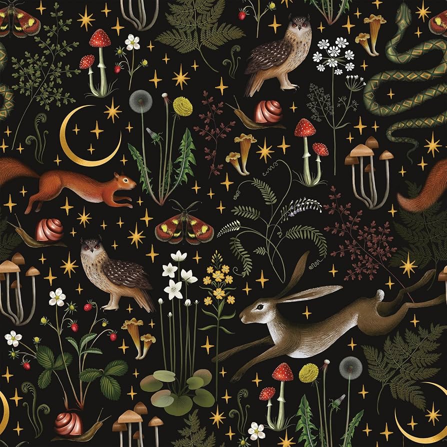 894x894 VEELIKE Black Woodland Mushroom Peel and Stick Wallpaper Boho Fairy Forest Wallpaper for Kids Room Nursery 17.7''x354'' Removable Adhesive Flower Wall Paper Black Botanical Contact Paper for Cabinets
