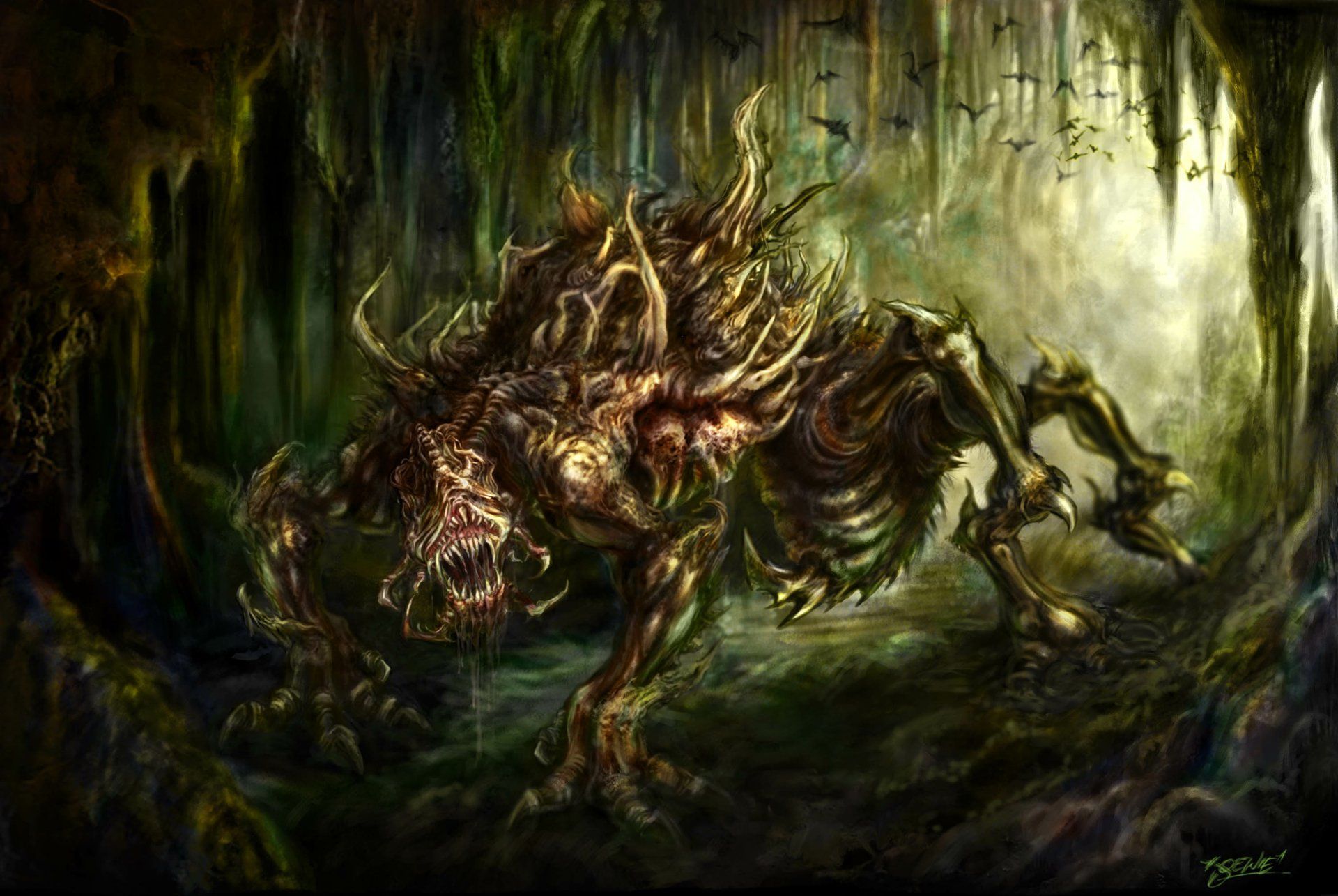 1920x1285 Dark Forest Beast Creature Wallpaper