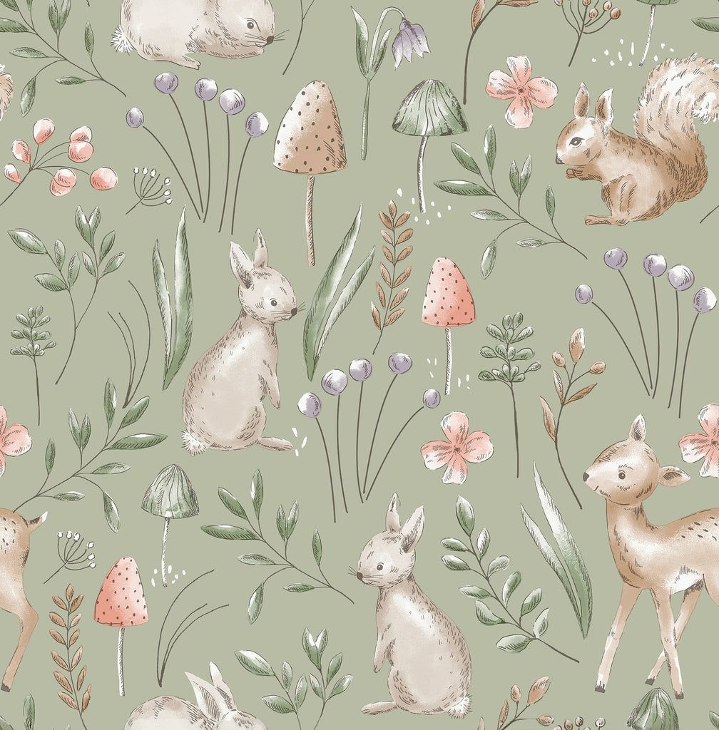 1008x1024 4203 27547 Forest Animals Sage Whimsical Wallpaper
