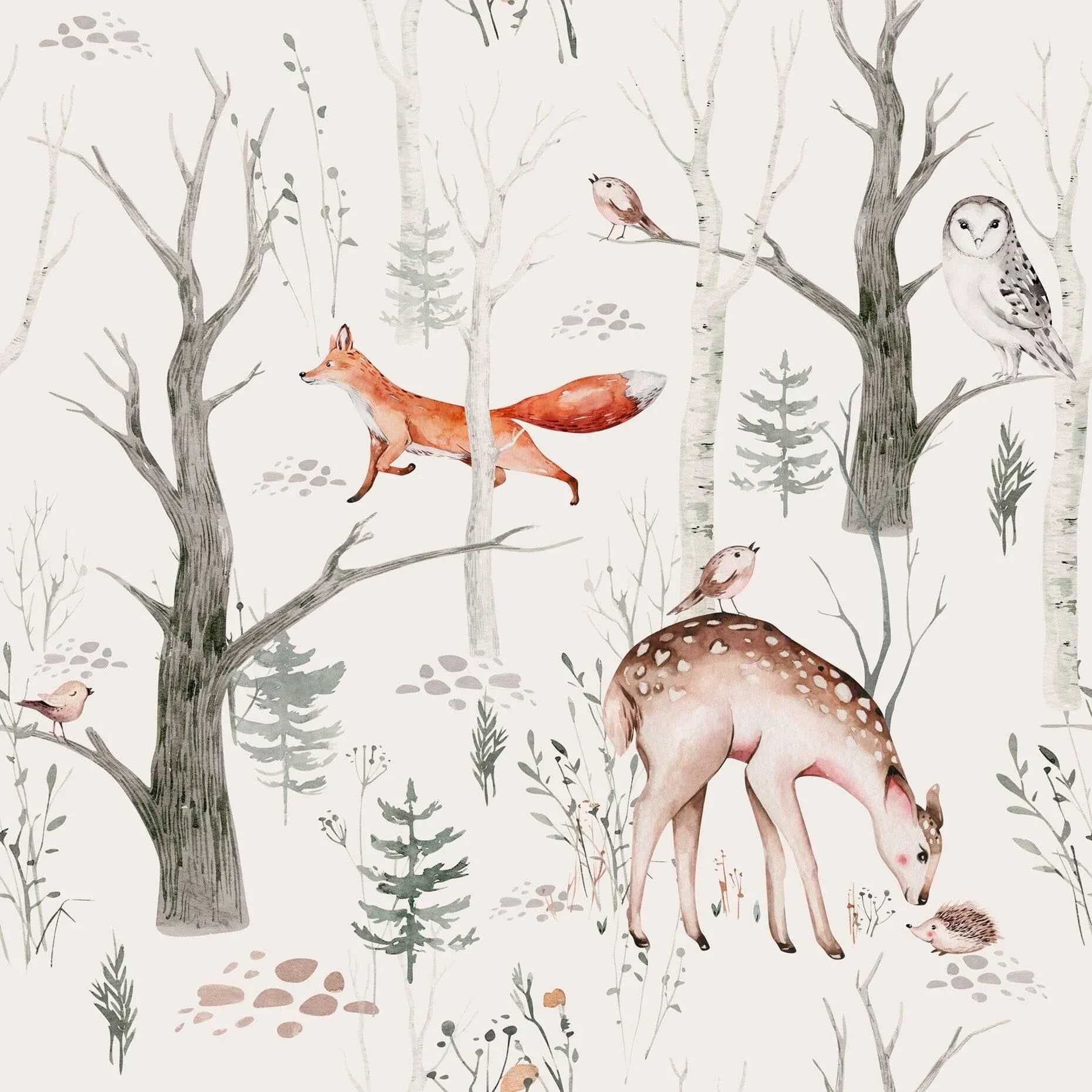 1860x1860 Woodland Forest Wallpaper for Nursery. Peel and Stick Woodland Animal Theme 175W x 120H / Smooth Vinyl Peel & Stick