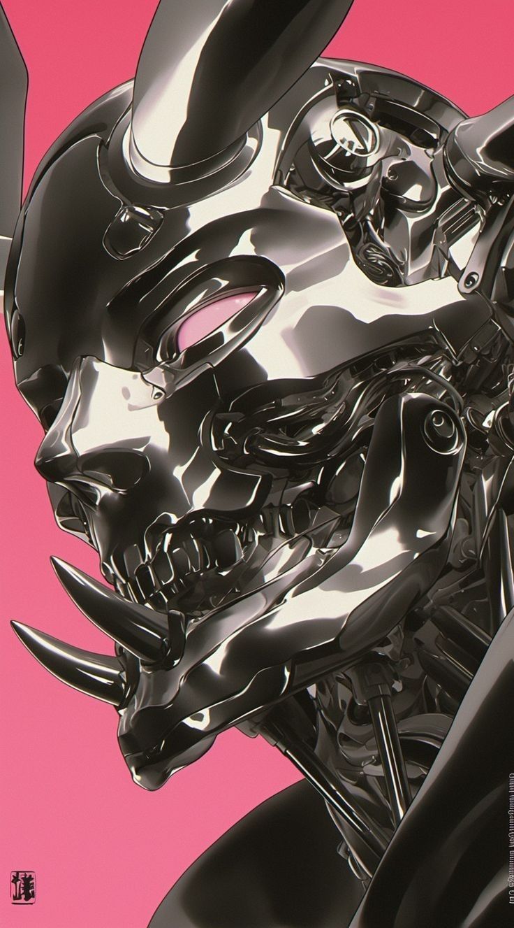 736x1327 3D cyberpunk wallpaper. Mecha aesthetic wallpaper, Chrome art wallpaper, Metal face