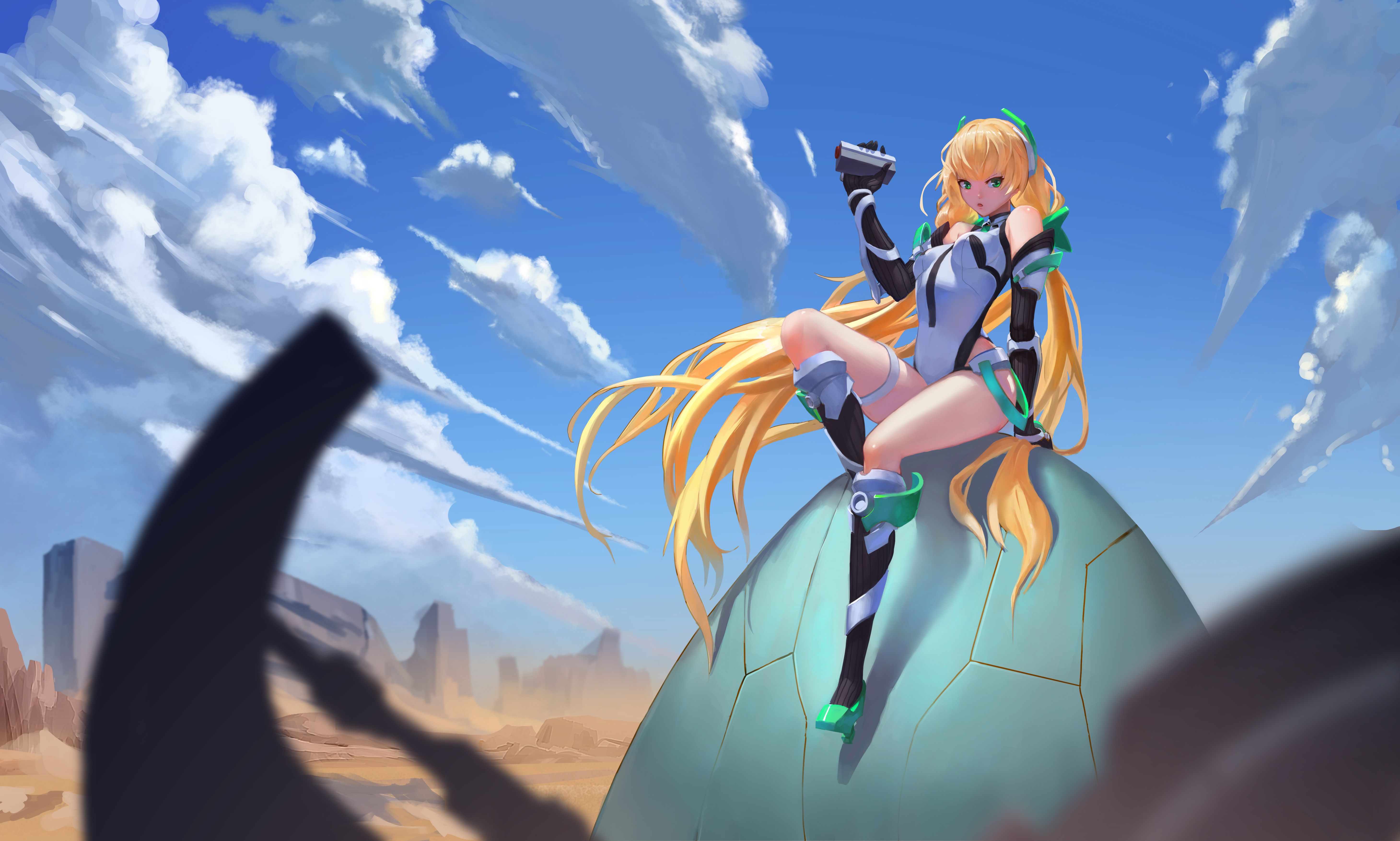 5840x3508 Wallpaper the sky, girl, clouds, desert, anime, art, ruins, expelled from paradise for mobile and desktop, section прочее, resolution 5840x3508
