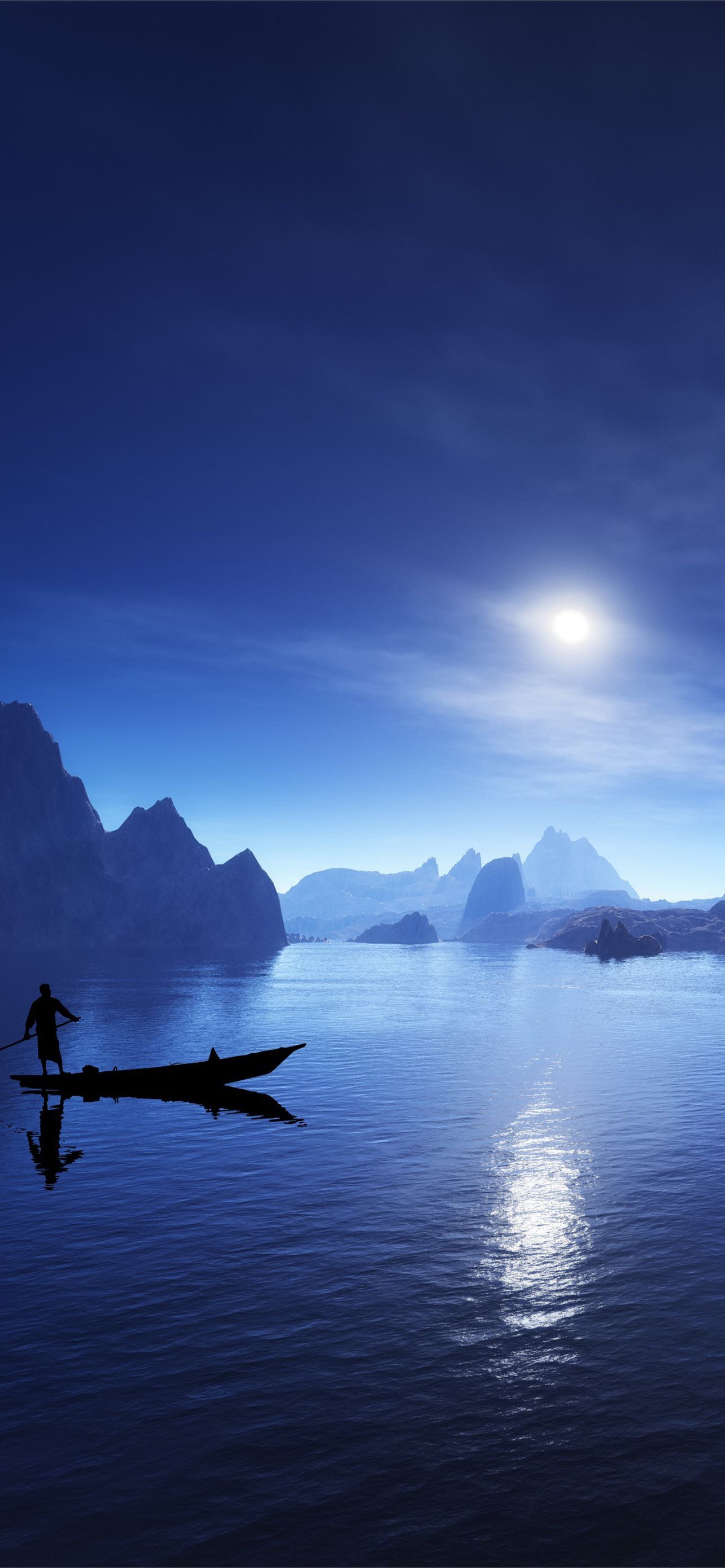 1284x2778 night lake mountain nature sea moon 4k iPhone Wallpaper Free Download