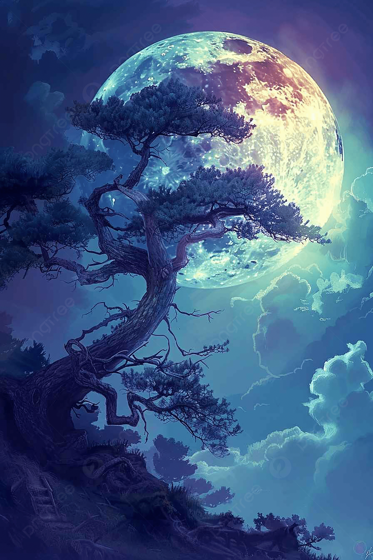1200x1800 Digital Art Moon And Tree Wallpaper Background Wallpaper Image For Free Download