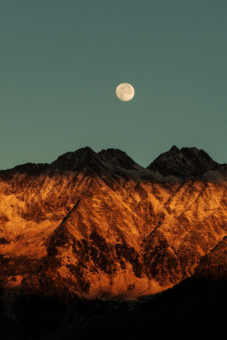 728x1092 HD wallpaper: nature, mountains, Moon, full moon, sky, scenics, beauty in nature