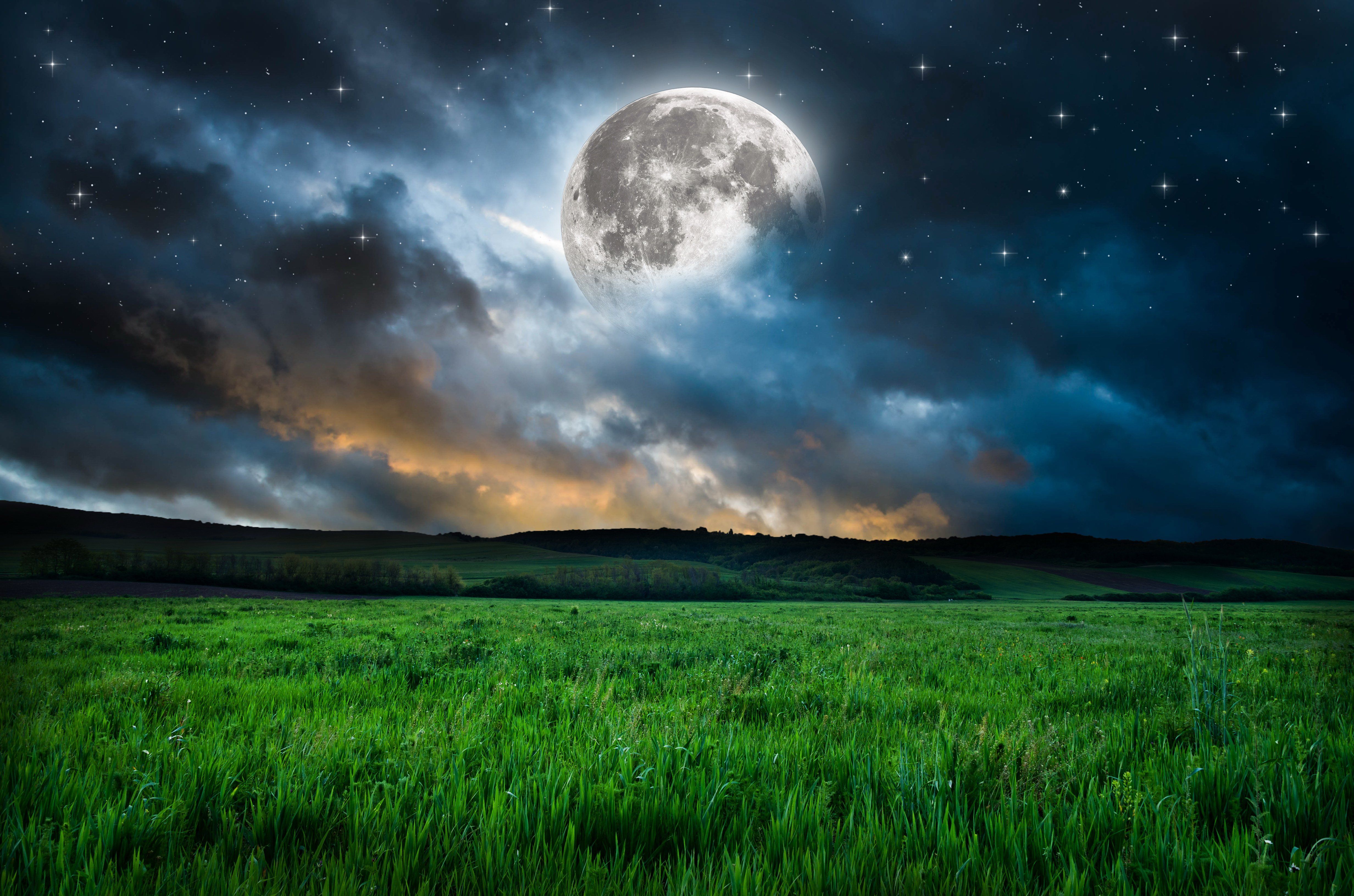 4928x3264 moon, Grass, Mood, Night, Stars, Fantasy, Dream, Nature, Landscape Wallpaper HD / Desktop and Mobile Background