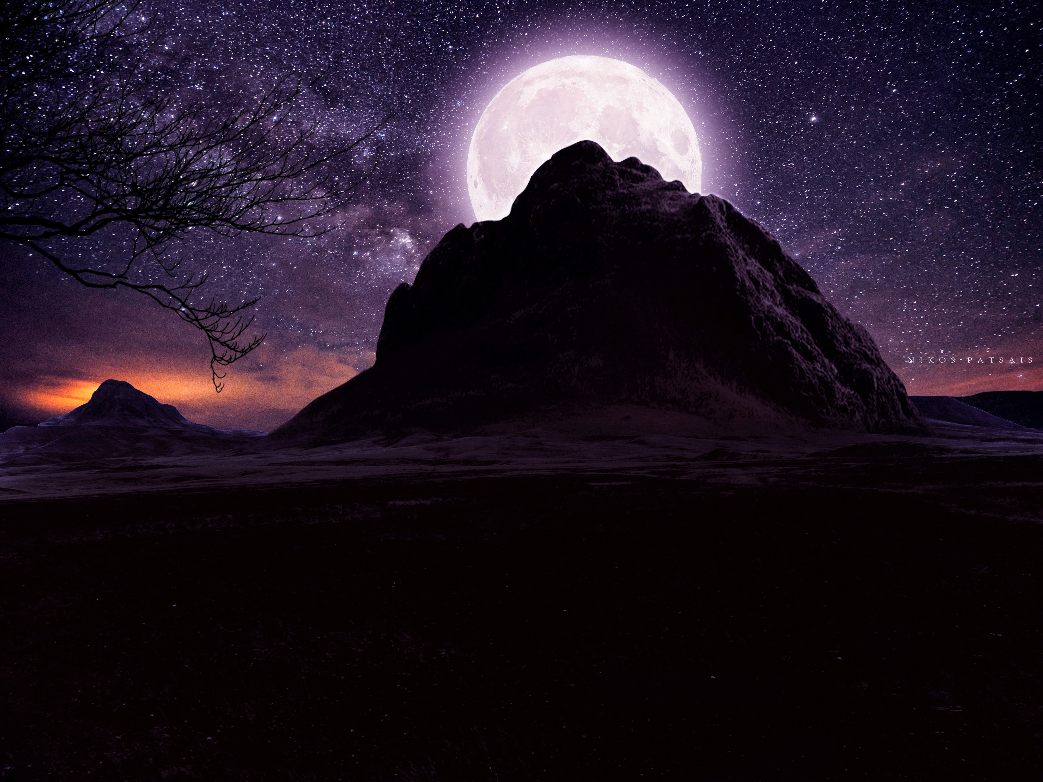 3648x2736 Full Moon Over Mountain On Starry Night Wallpaper, HD Nature 4K Wallpaper, Image and Background