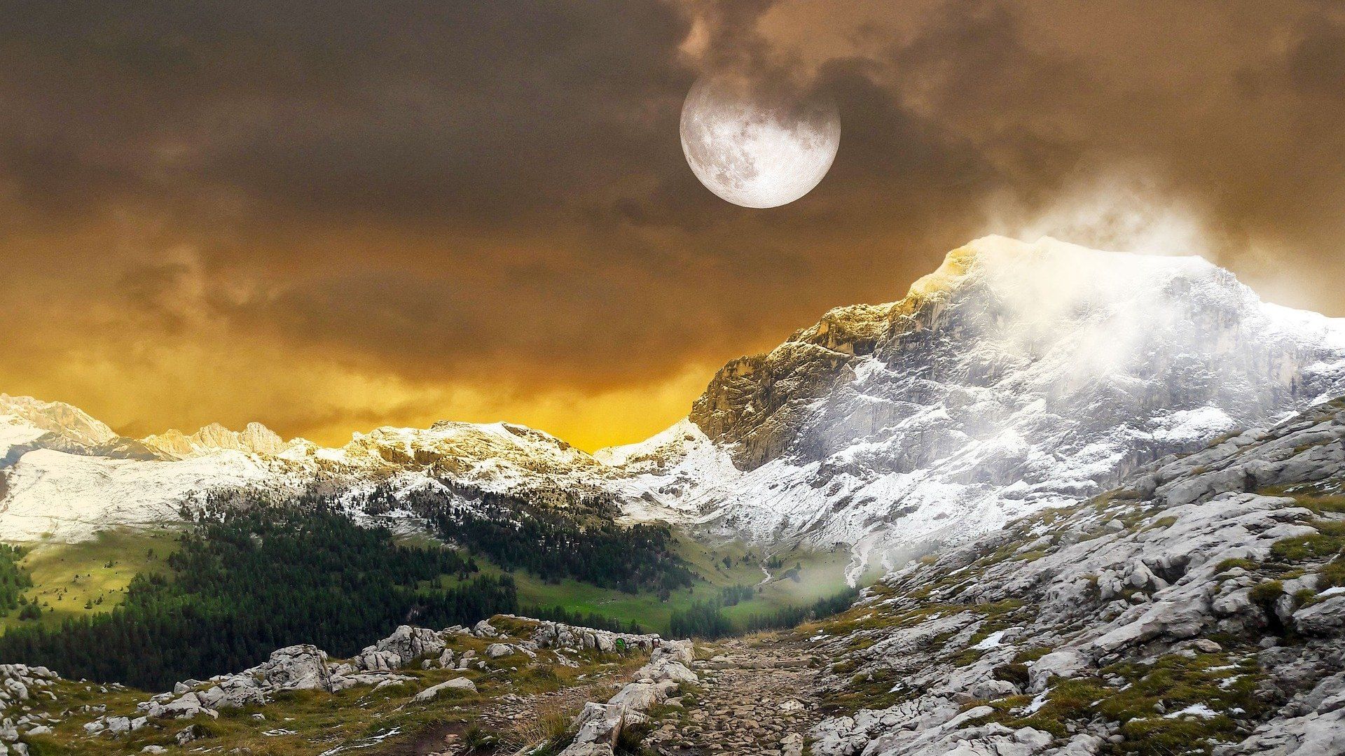 1920x1080 Mountains Moon Landscape Wallpaper 53491