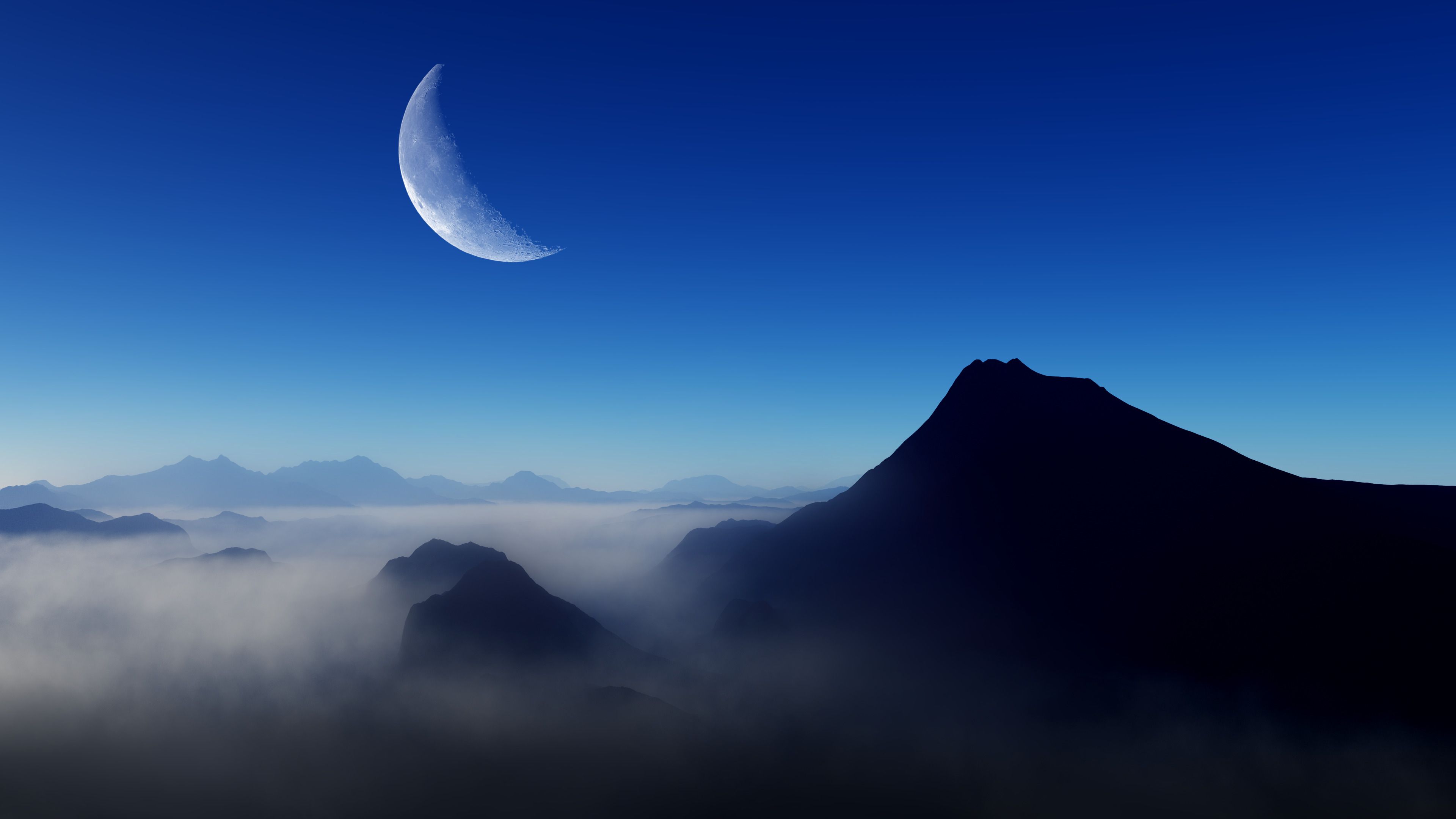 3840x2160 Blue Morning Moon Nature 4k Wallpaper, HD Nature Wallpaper, 4k Wallpaper, Image, Background, Photos and Picture