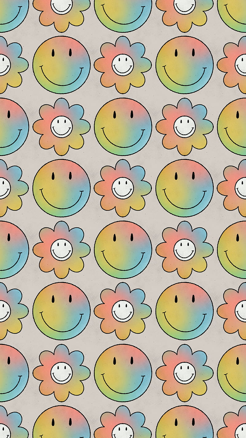 800x1422 Smiley & Flower Smiley, cute, doodle, drawing, gradient, happiness, smile, trippy, HD phone wallpaper