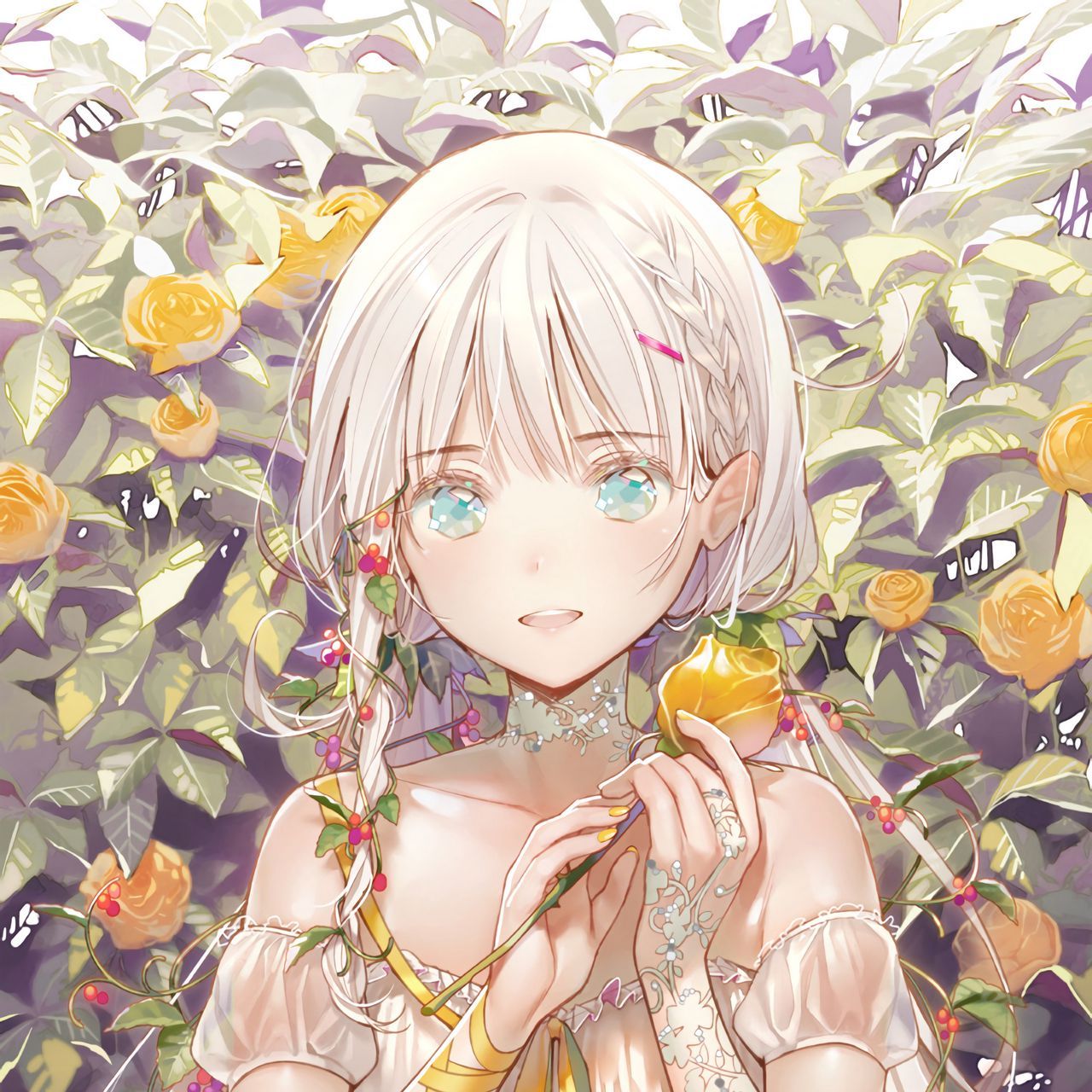 1280x1280 Download wallpaper 1280x1280 girl, glance, smile, flower, anime ipad, ipad ipad mini for parallax HD background