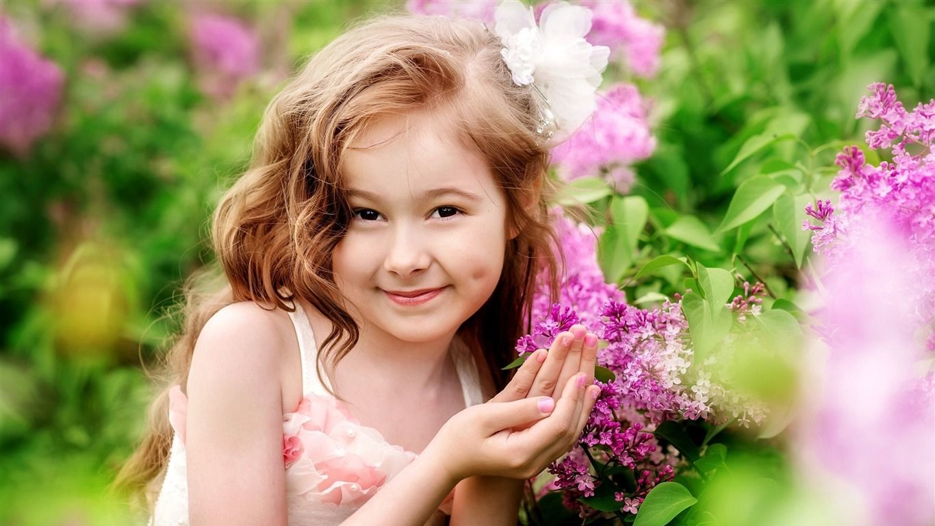 1366x768 Children Girl Smile Flower International Childrens Day Wallpaper