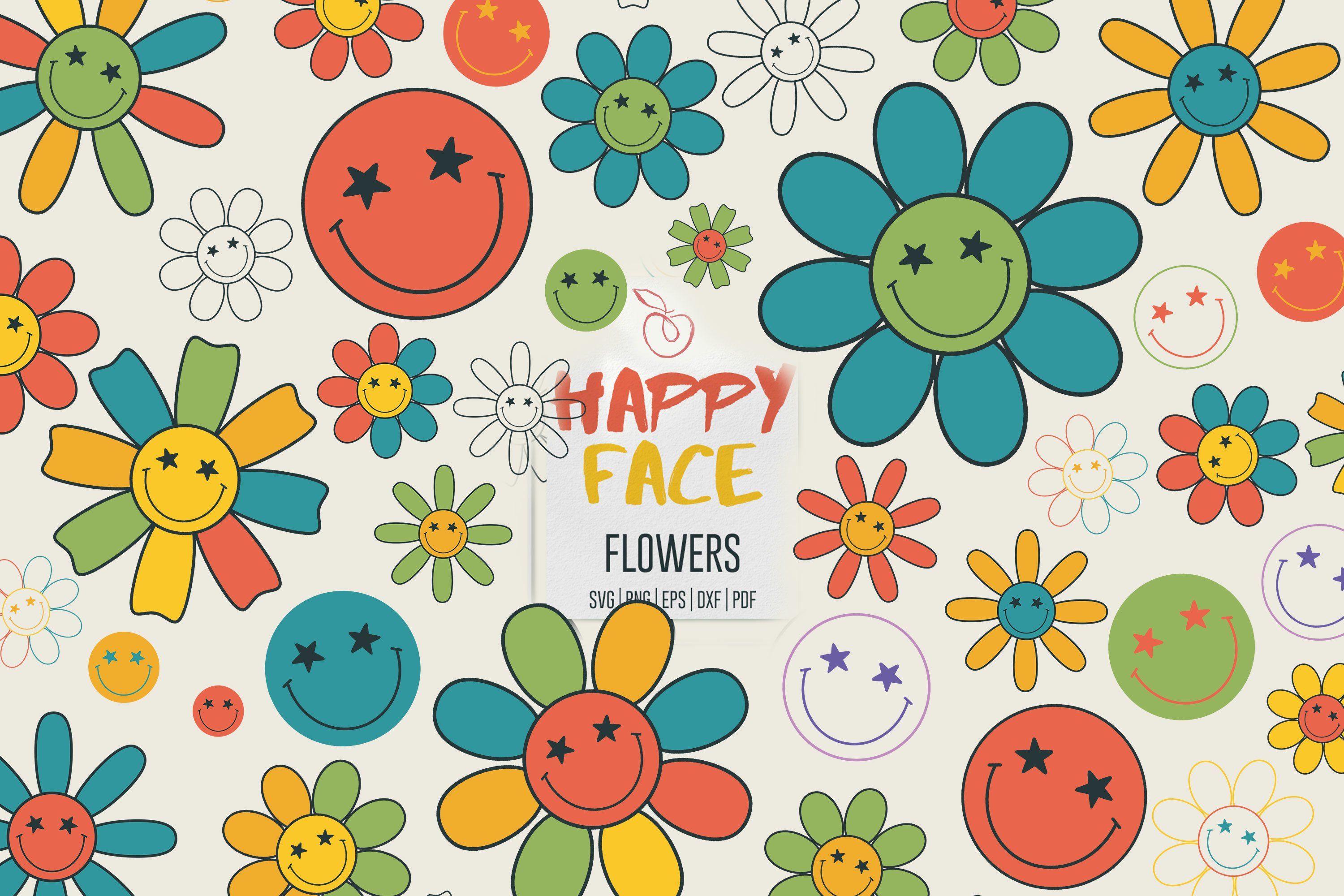 3000x2000 Retro Happy Face flowers svg bundle, Daisy Face 057
