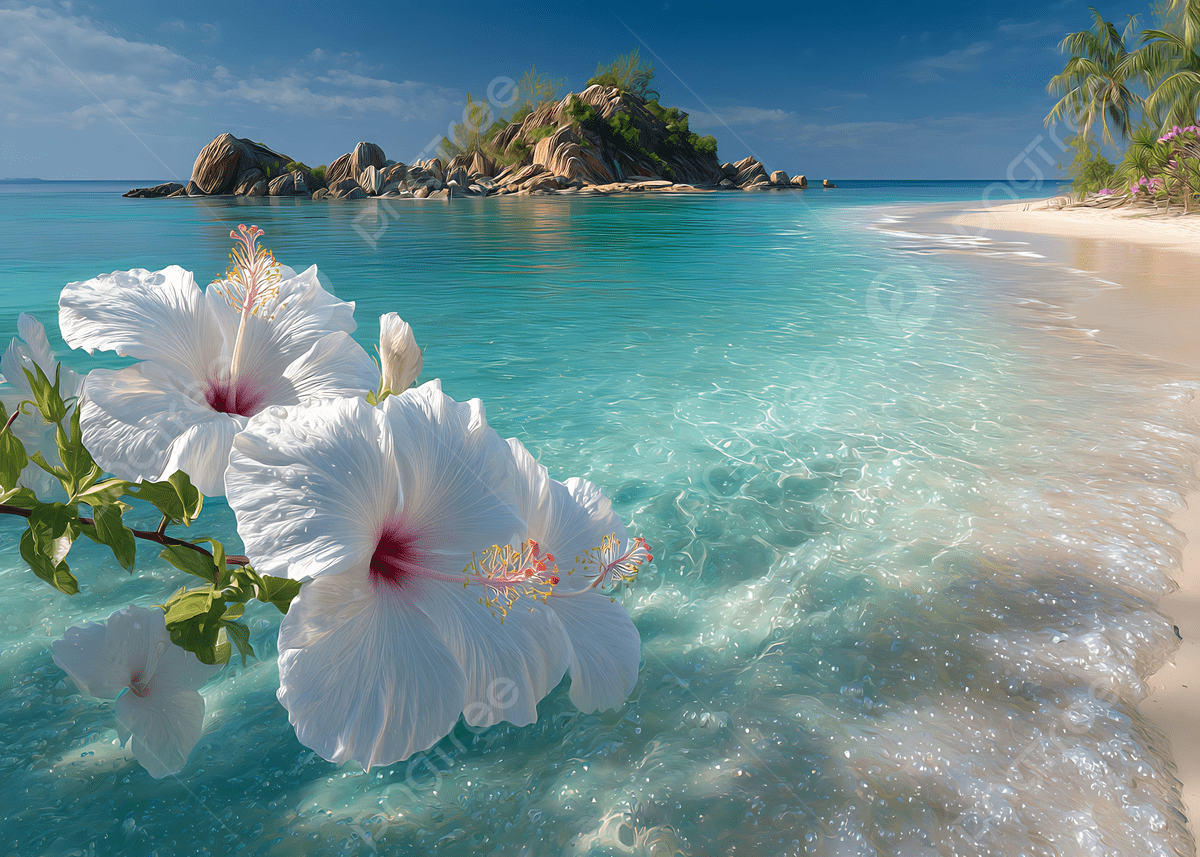 1200x857 White Hibiscus Flowers In Turquoise Water By Tropical Beach With Granite Rocks For Summer Nature And Floral Designs, Hibiscus, Beach, Flower Background Image And Wallpaper for Free Download