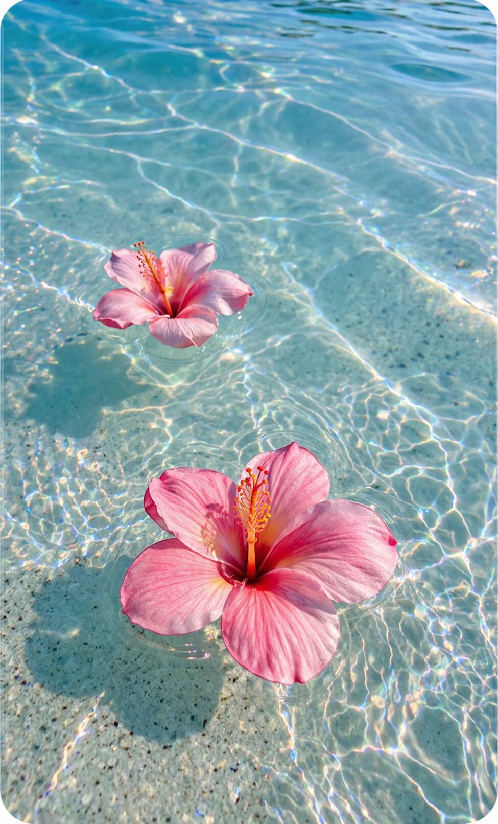 975x1612 Summer Wallpaper with Hibiscus Flowers in Water for Phone & iPhone