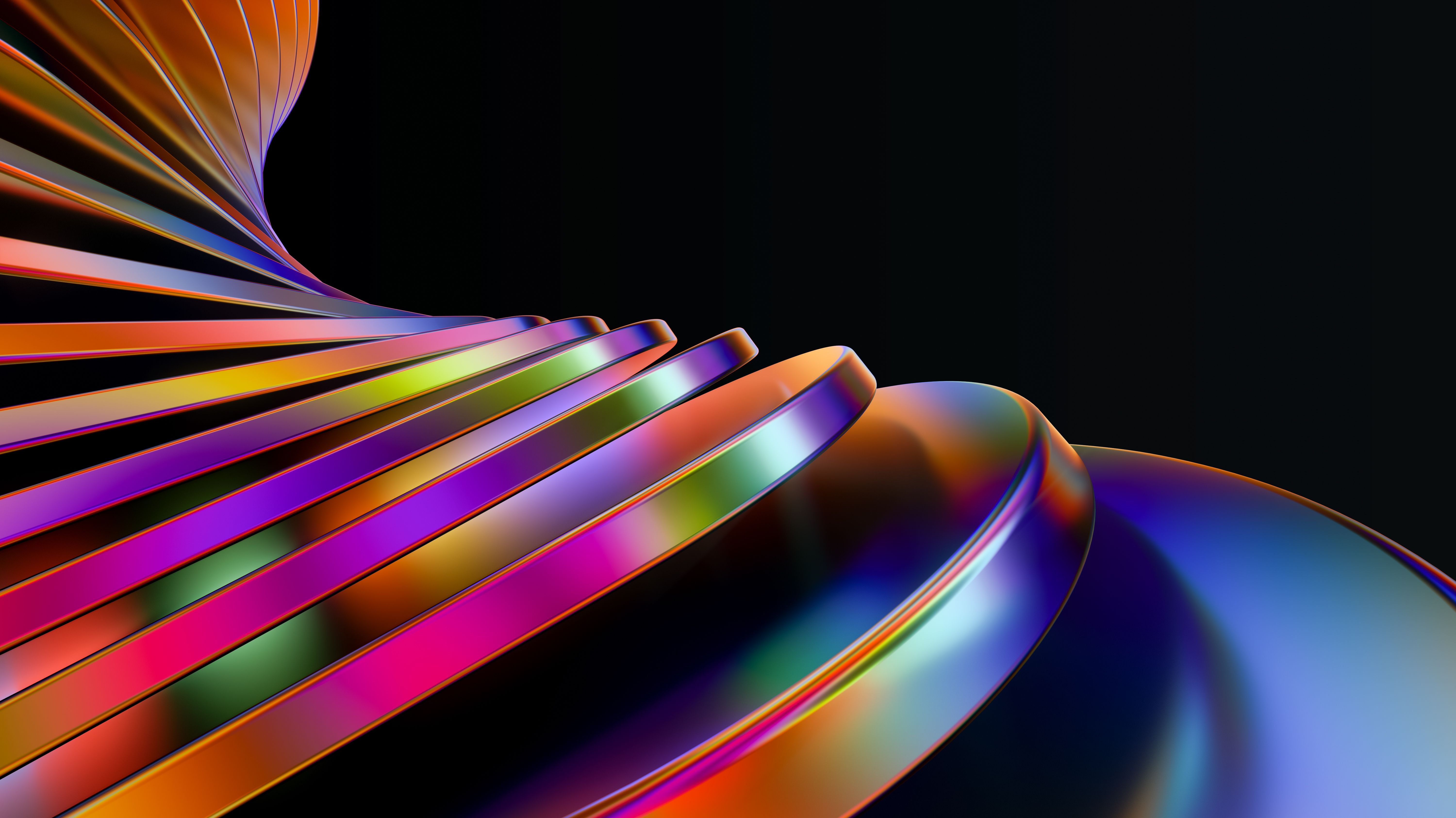 6000x3375 Abstract design Wallpaper 4K, Rainbow swirl, Black background