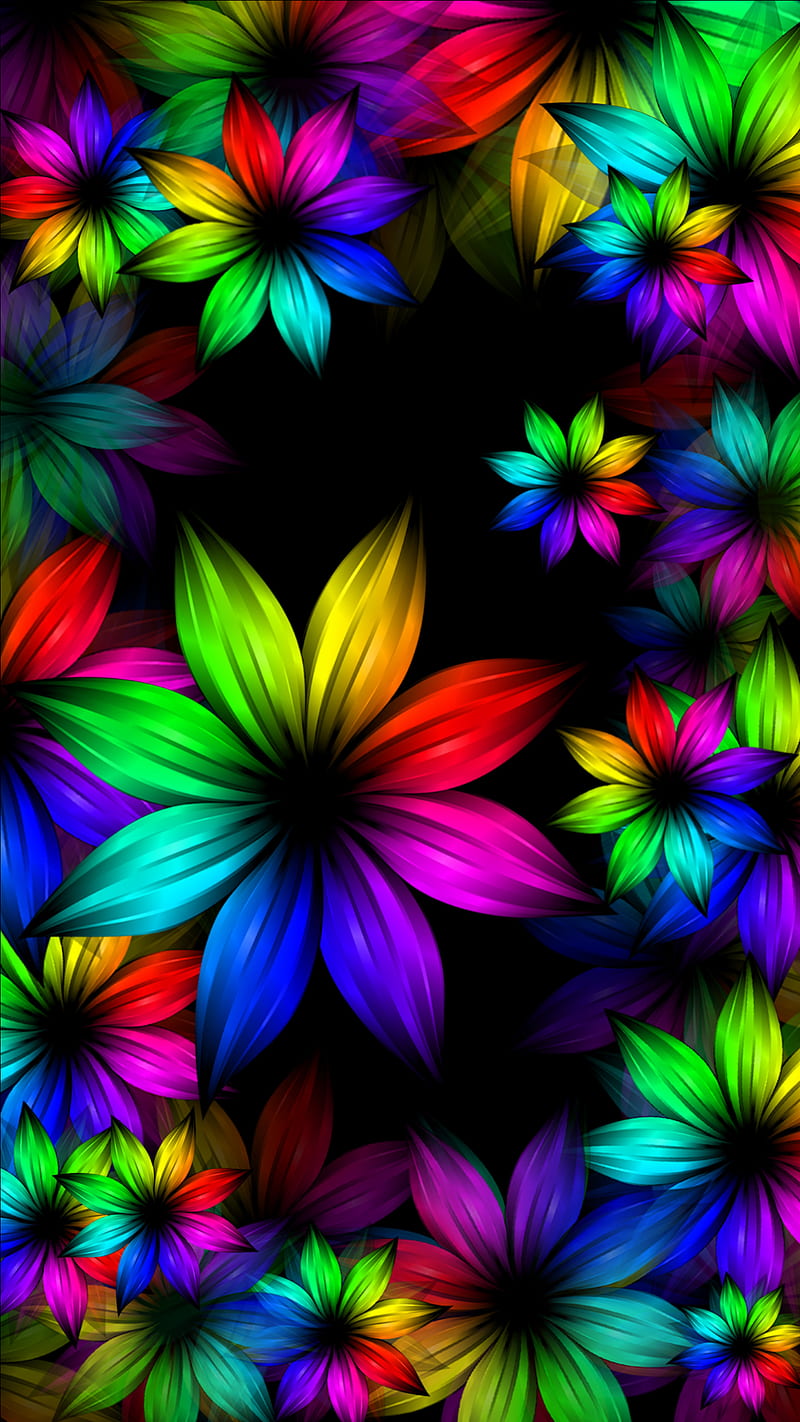 800x1422 Rainbow flowers, abstract, neon, three, HD phone wallpaper