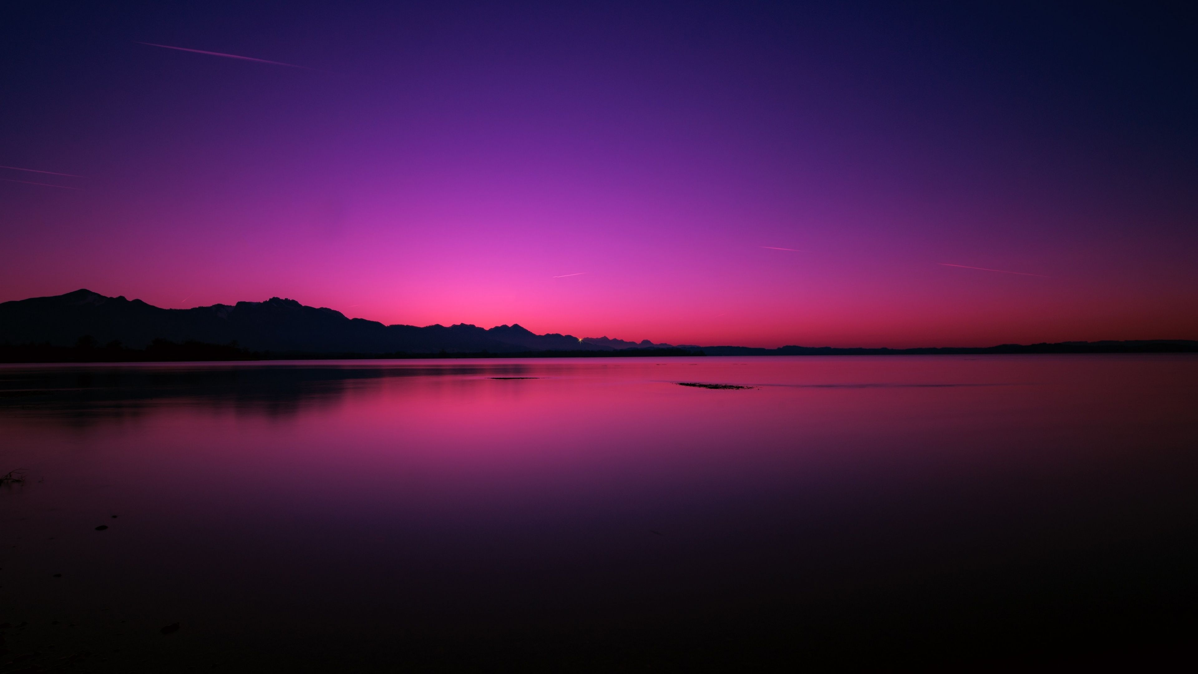 3840x2160 Sunset Wallpaper 4K, Lake, Dusk, Purple sky