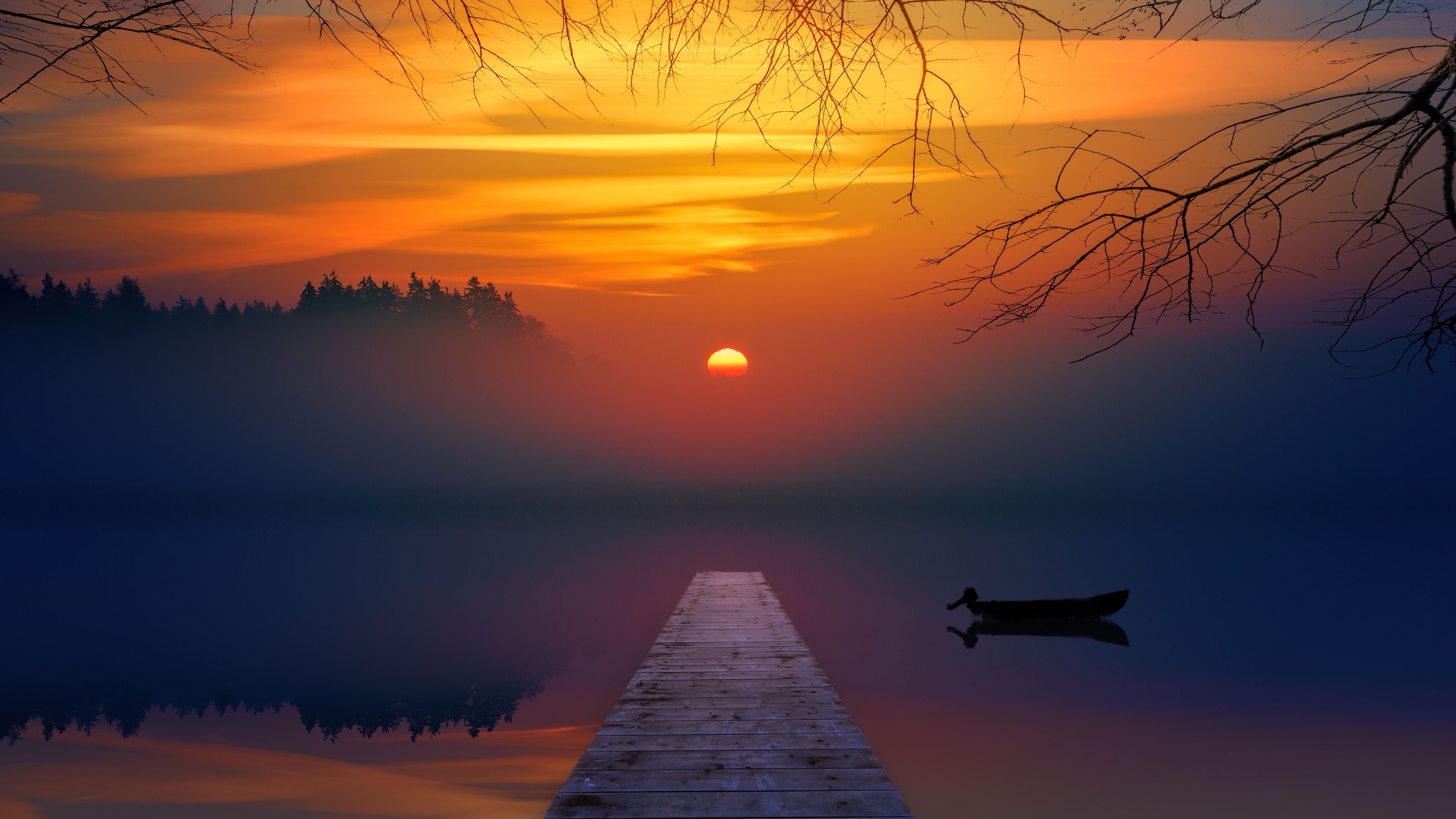 3840x2160 Sunset Lake Nature Scenery 4K Wallpaper HD