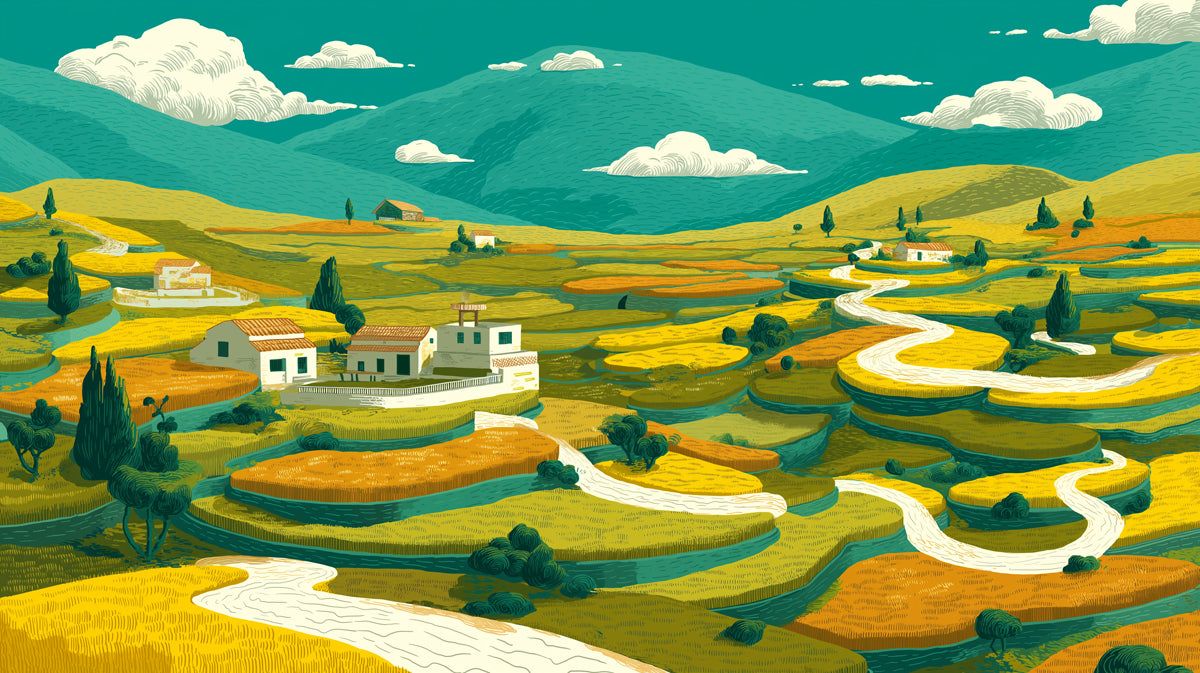 1200x673 Mediterranean Terraced Valley Mural Wallpaper