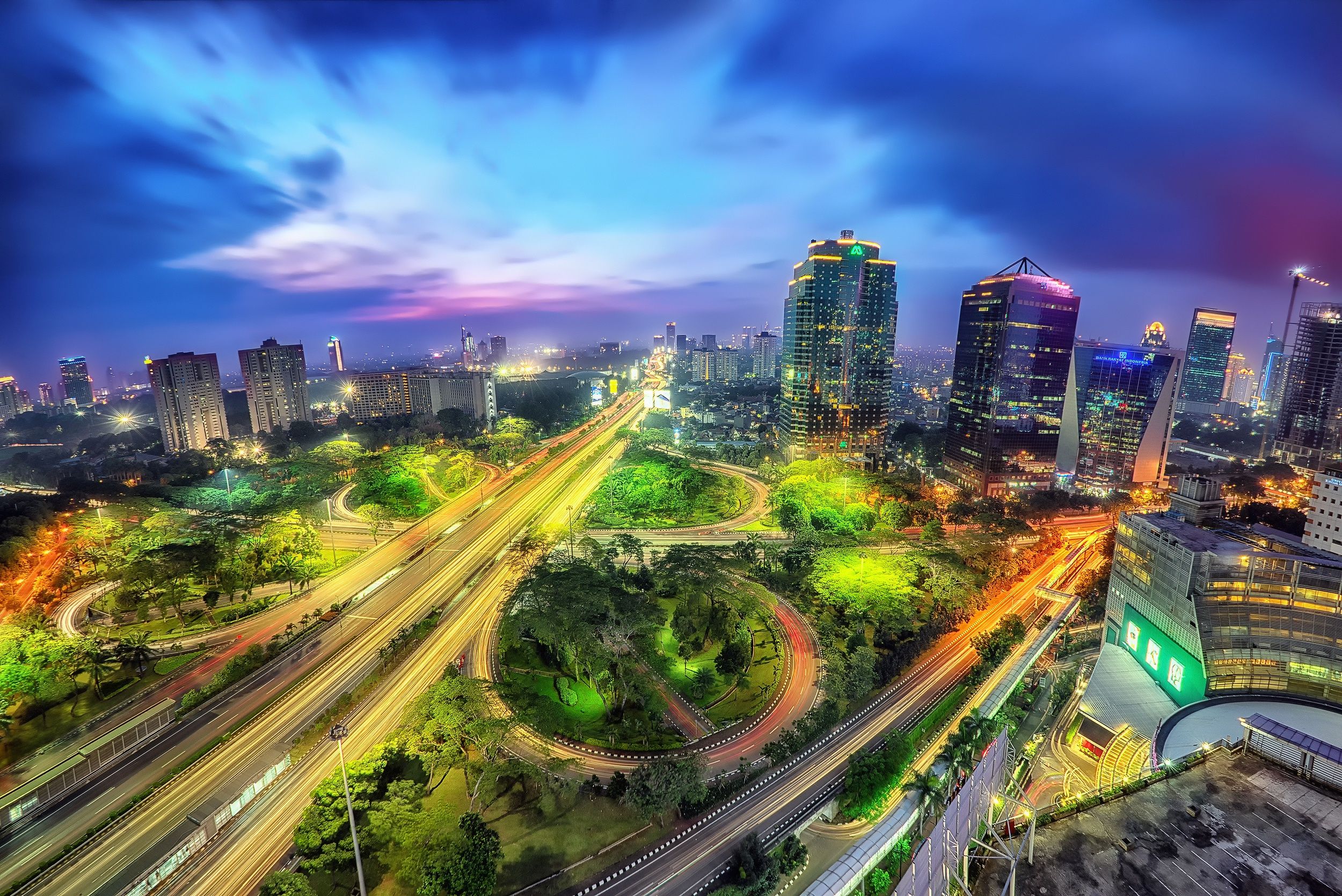 2500x1669 Phone wallpaper: Indonesia, Road, Cities, Time Lapse, Man Made, Jakarta, Building, City, Fisheye, Highway, Light, Night, Sky, Skyscraper 430015