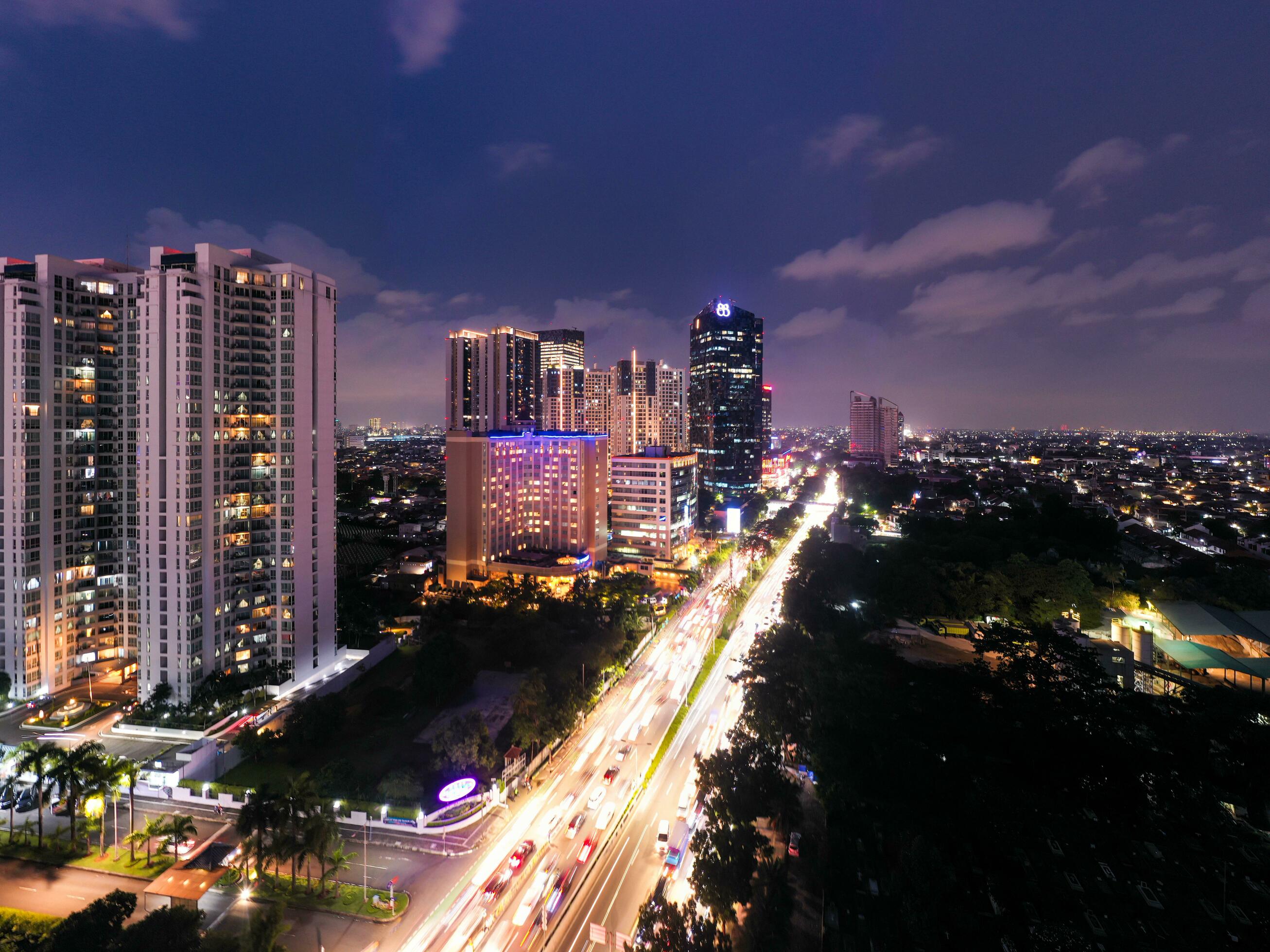 2613x1960 Aerial view of house building and city construction concept, evening outdoor urban view of modern real estate homes. Jakarta, Indonesia, January 2023