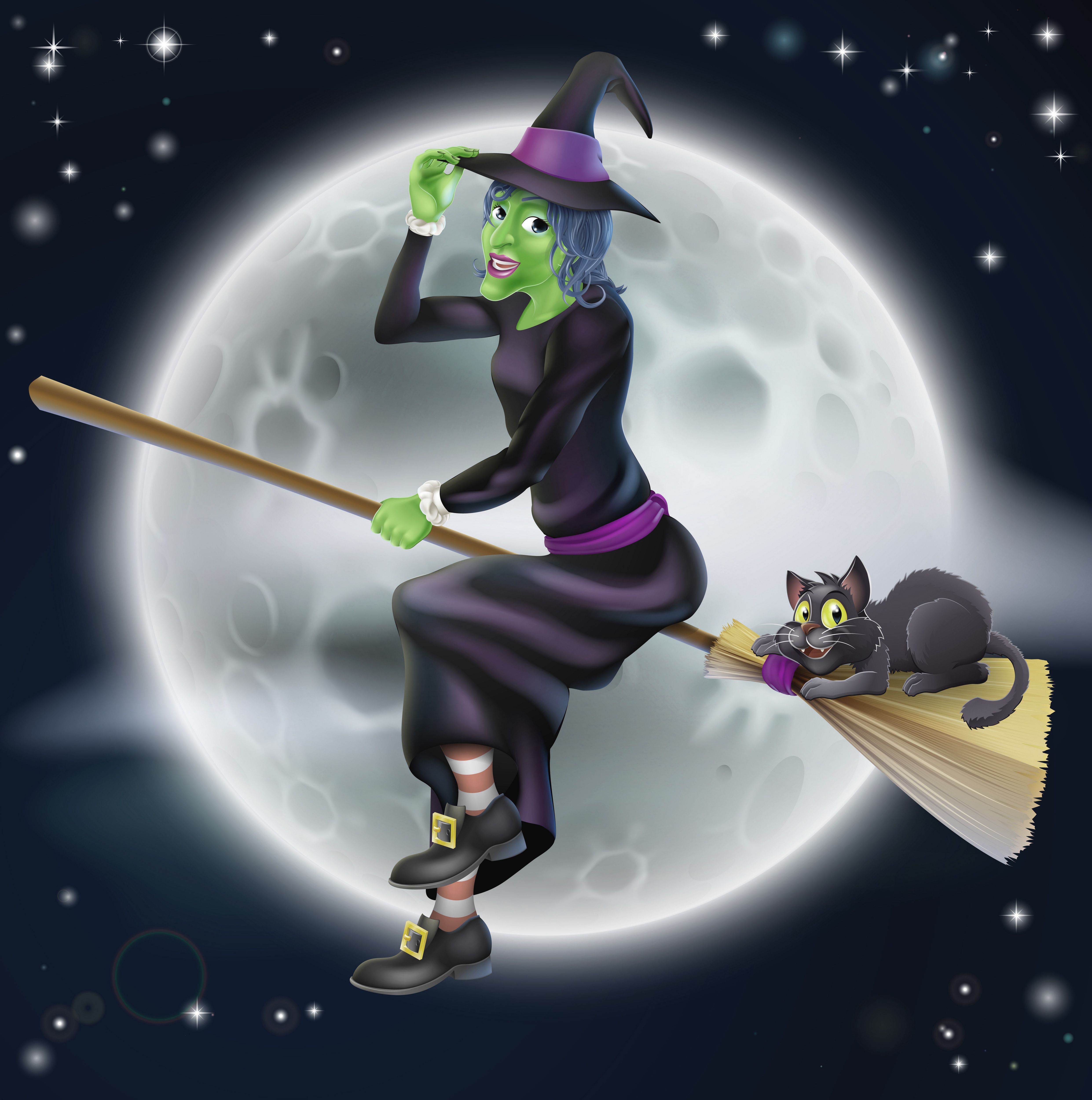 4964x5000 Halloween Background with Witch​-Quality Free Image and Transparent PNG Clipart