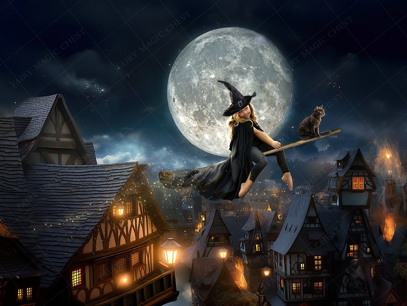 1320x994 Witch Broomstick Flying Digital Background: Halloween Photography (PSD)