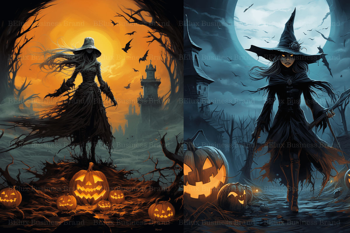 1200x800 Halloween Witch and Pumpkin Wallpaper Graphic by BElux Business Brand · Creative Fabrica