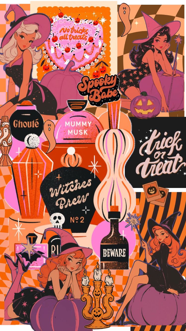 750x1333 Retro Witch Pin Up Spooky Aesthetic Halloween IPhone Wallpaper