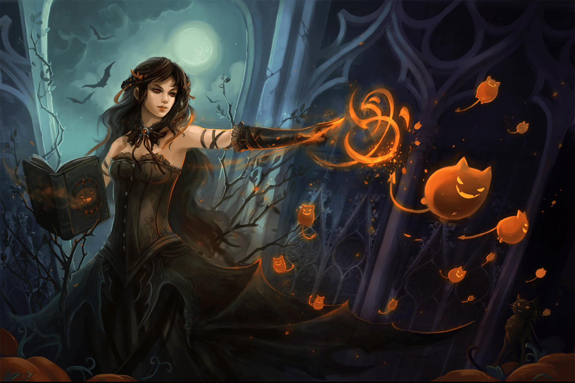 1920x1280 Enchanted Halloween Witch HD Wallpaper