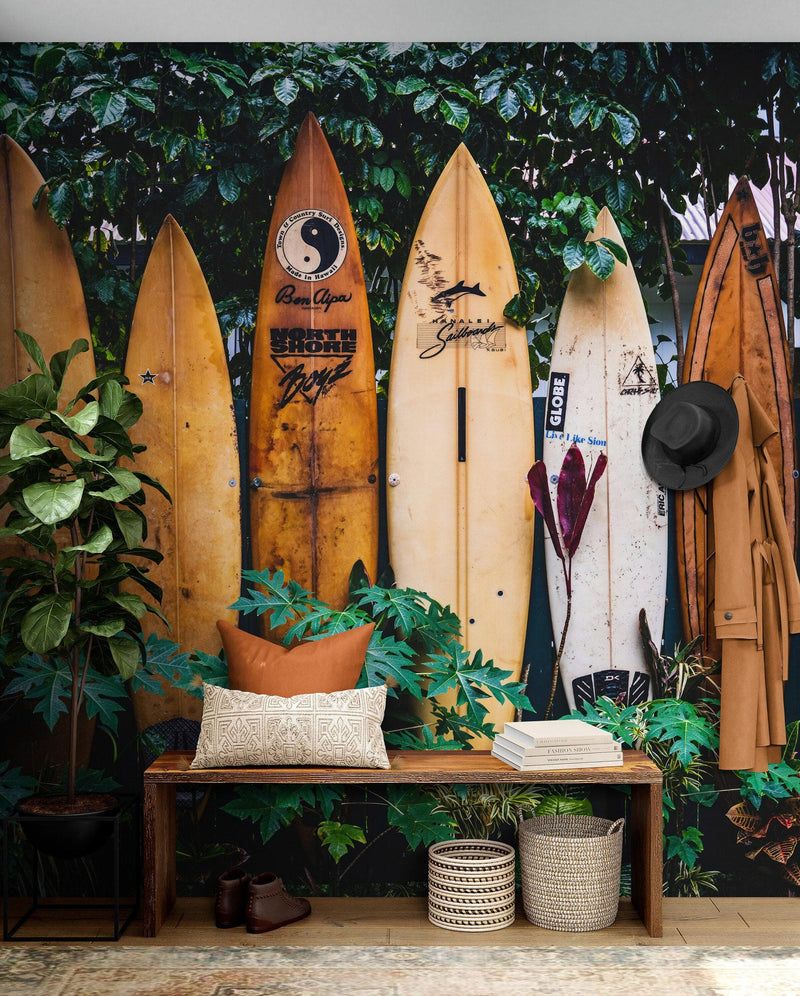 800x996 Surfboards Wall Mural. Peel and Stick Wallpaper. Summer Tropical Beach Theme Decor