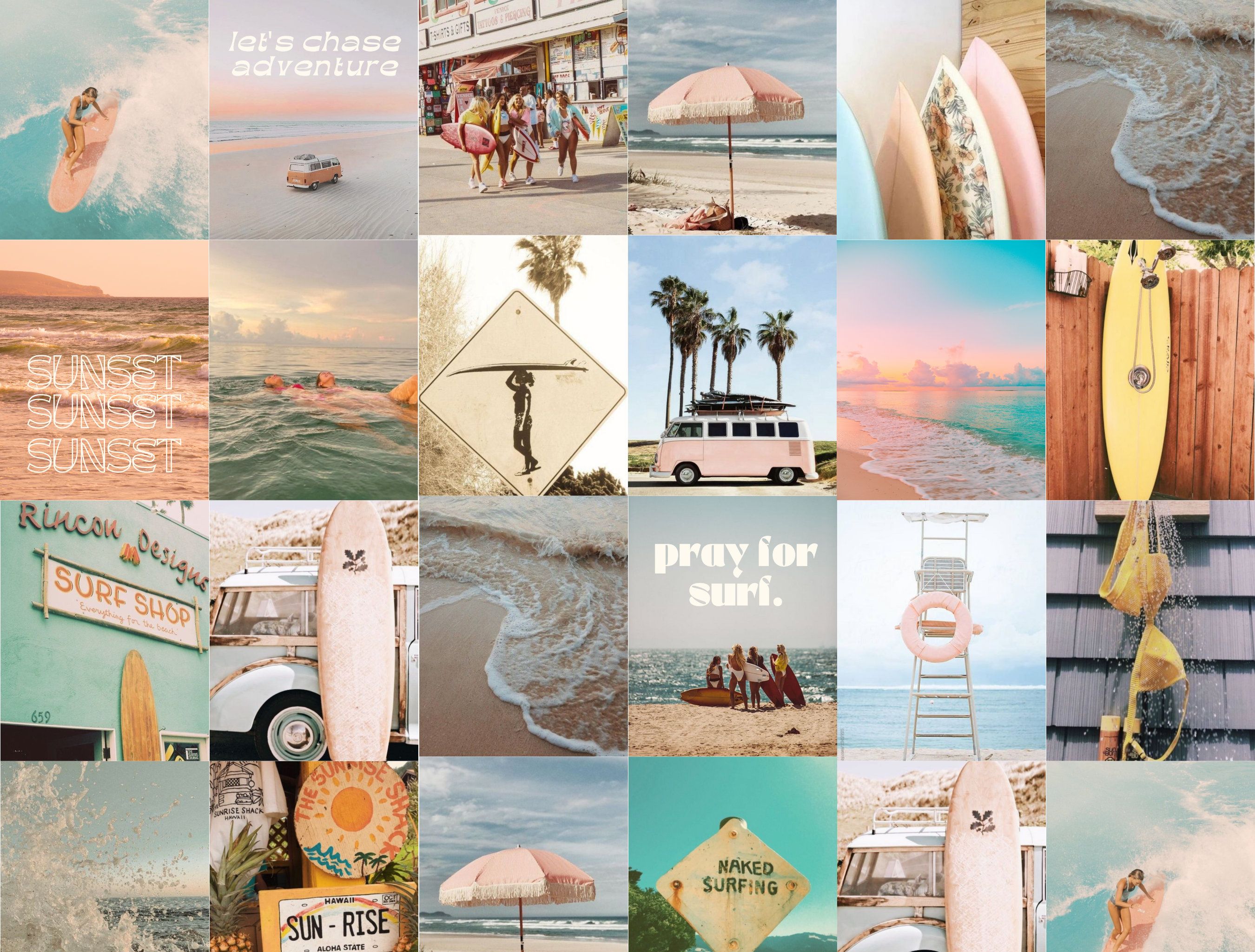 2700x2050 Surf Summer Wall Collage Kit Printable, Summer Girl Aesthetic, Beach Cali Surf, Printable Wall Decor, Office Wall Art, Digital Download