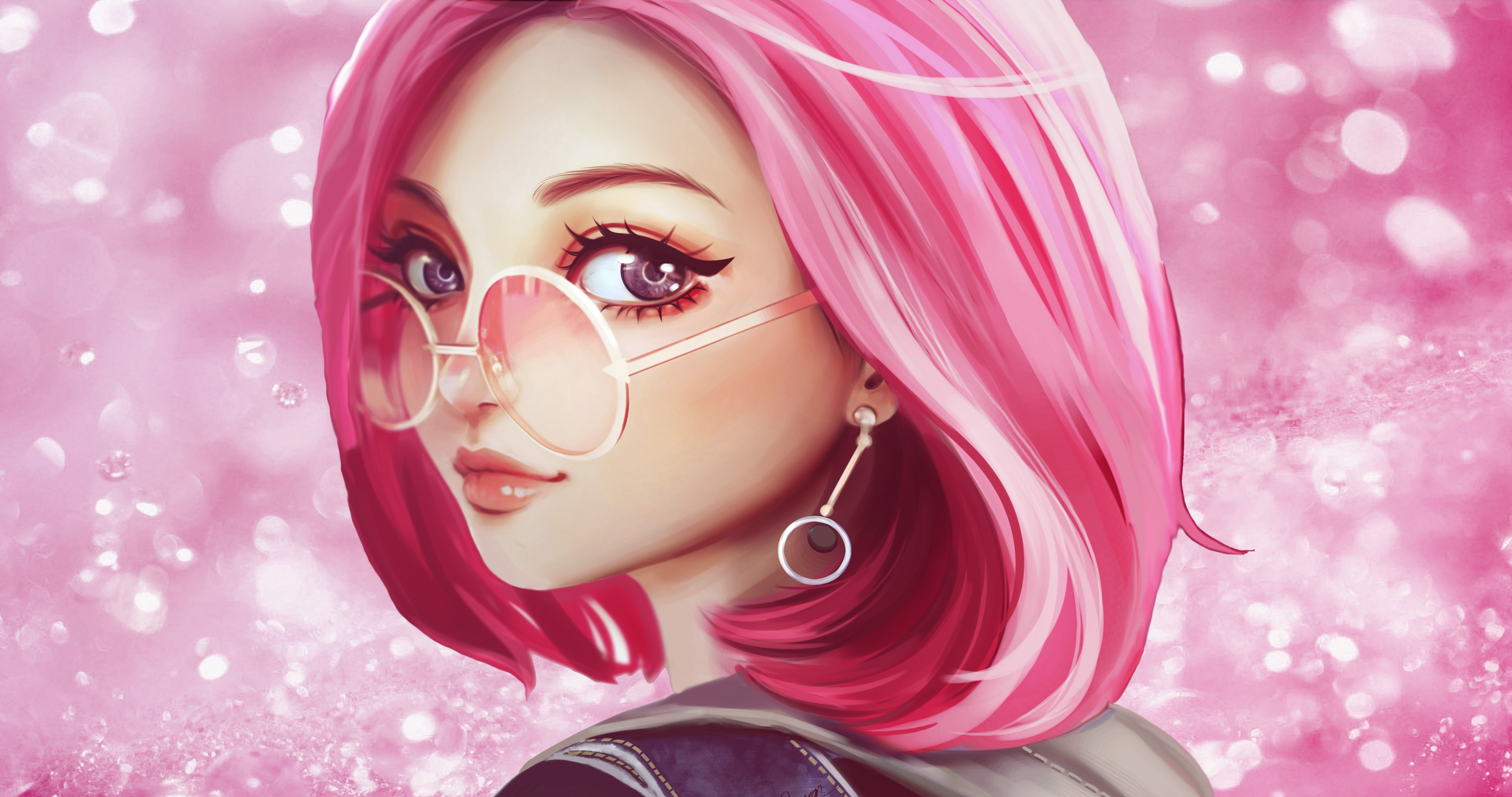 8192x4320 Wallpaper Woman With Pink Hair Wearing Black Sunglasses, Background Free Image