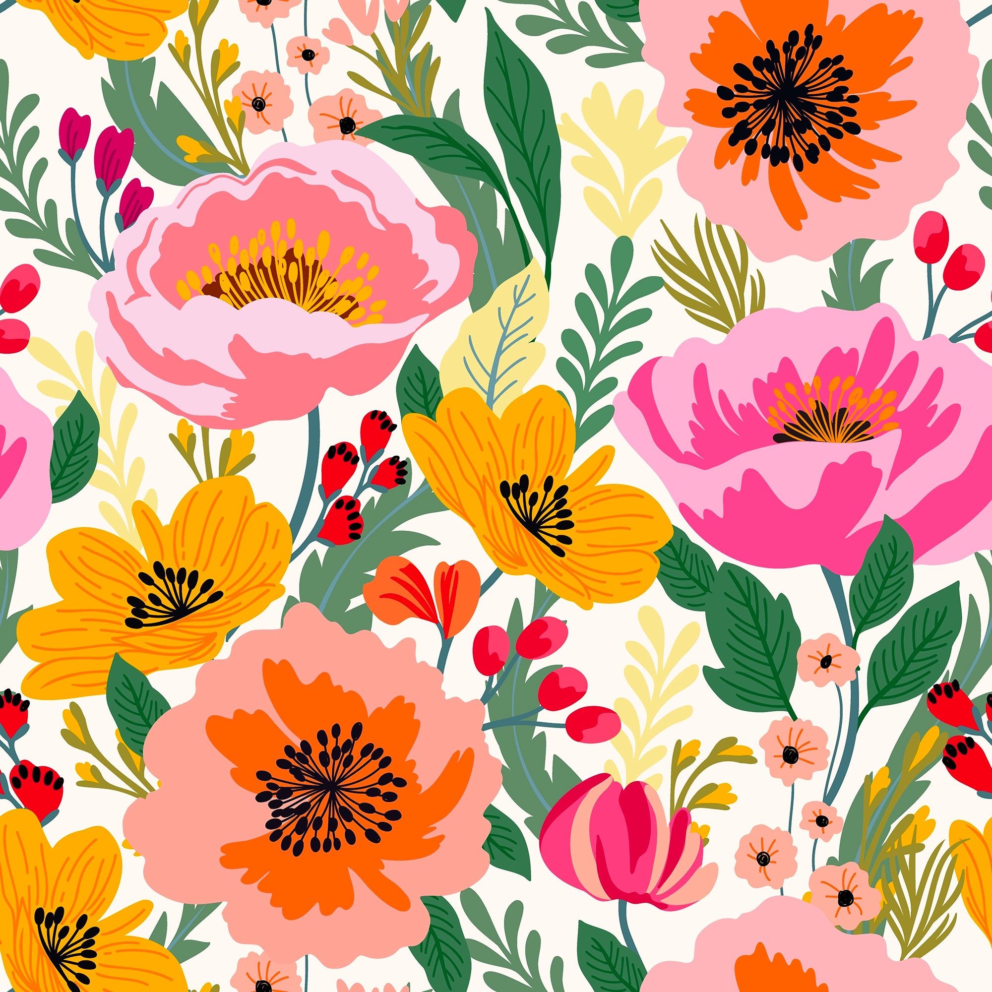 2000x2000 Pretty Peony Wallpaper in Pinks and Orange