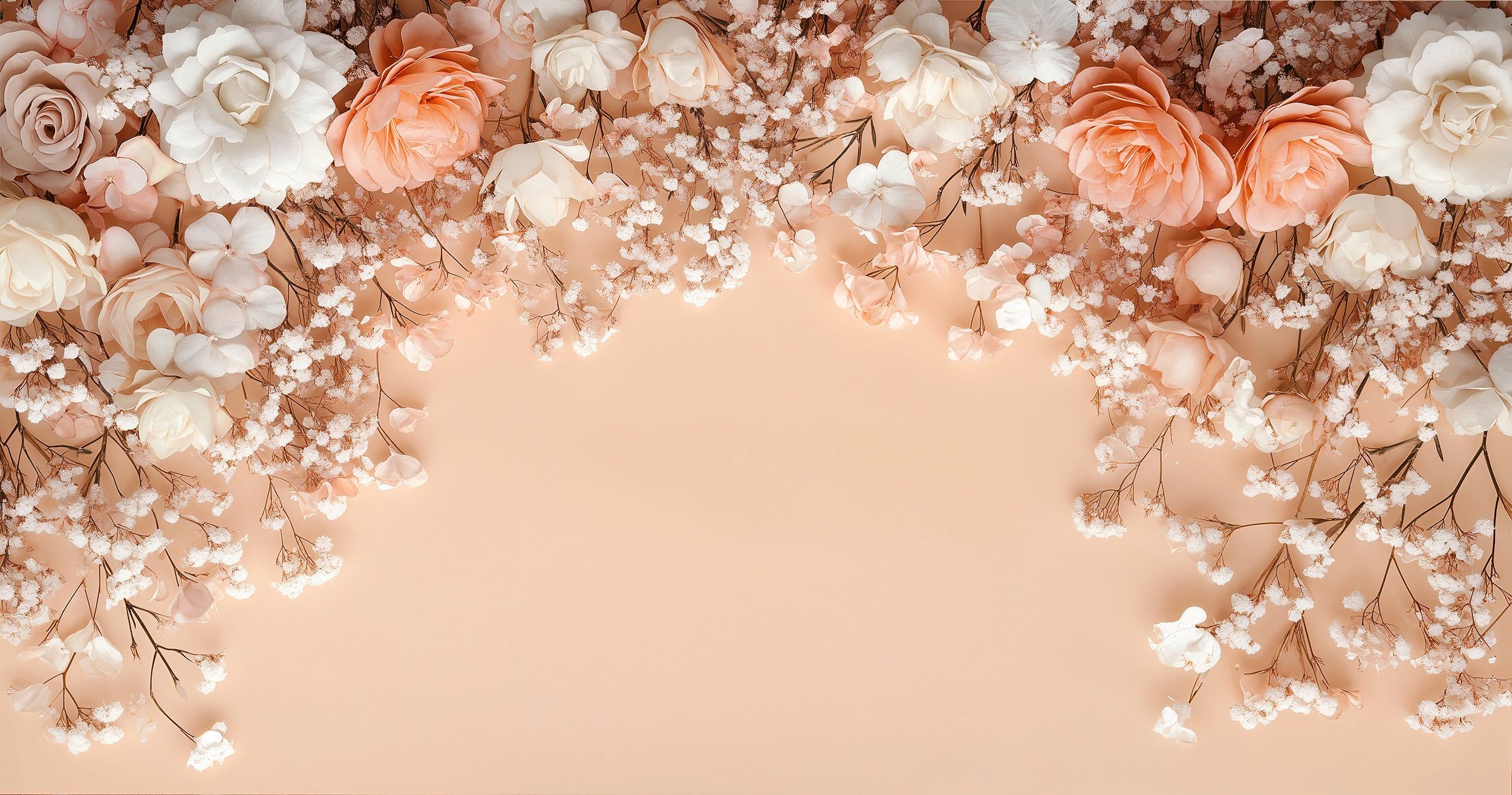 2500x1316 Hanging Flowers On Peach Color Background Wall Mural Pre Pasted / 170W X 120H
