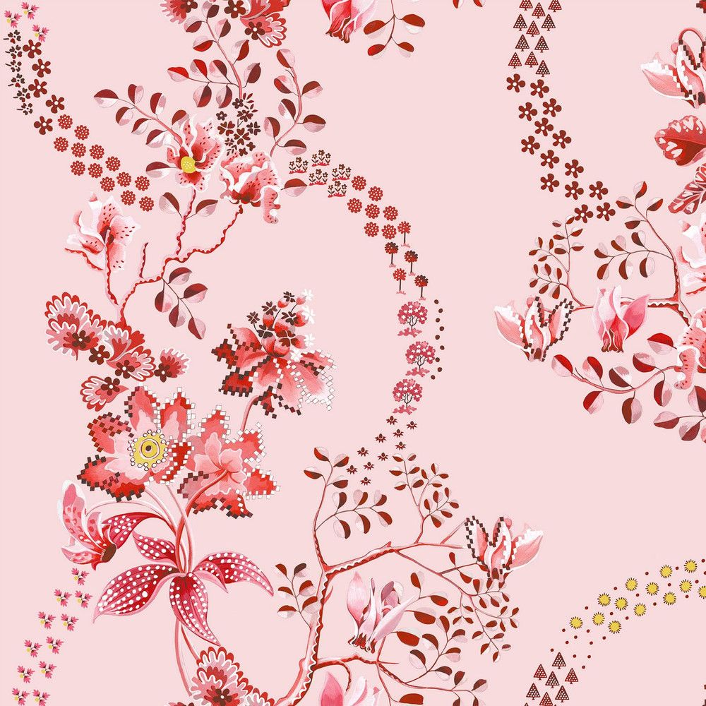 1000x1000 Cath Kidston Road Floral Pink & Red Wallpaper