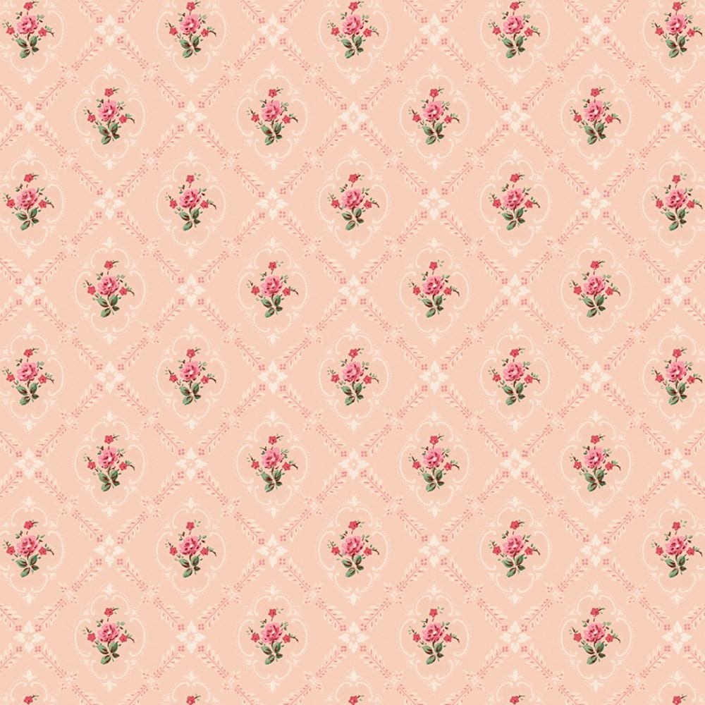 1000x1000 Dollhouse Wallpaper Pink Floral Wallflowers Design Bradbury & Bradbury 1:12 Scale Crush