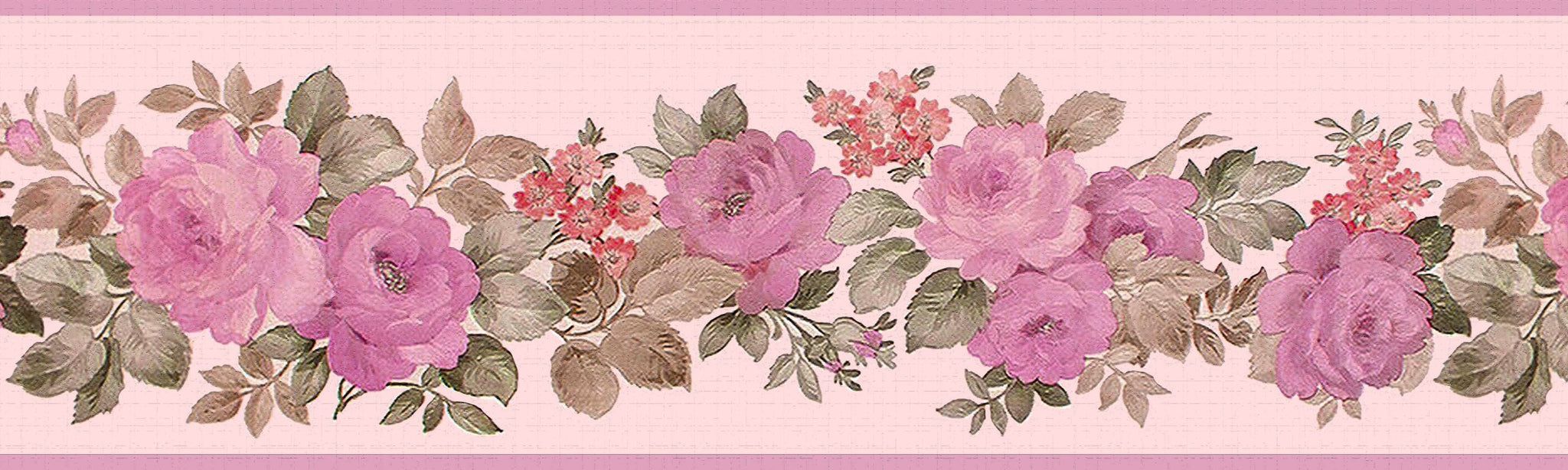 2048x614 Pink, Green Blooming Flowers Peel and Stick Wallpaper Border 15 ft X 7 in 15 ft X 7 in