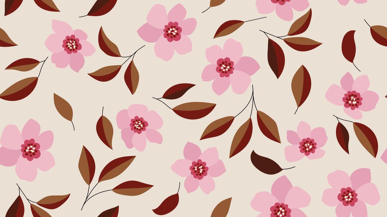 1244x700 Vintage seamless floral pattern. pink flower blooming and brown leaves design perfect for textile, wallpaper