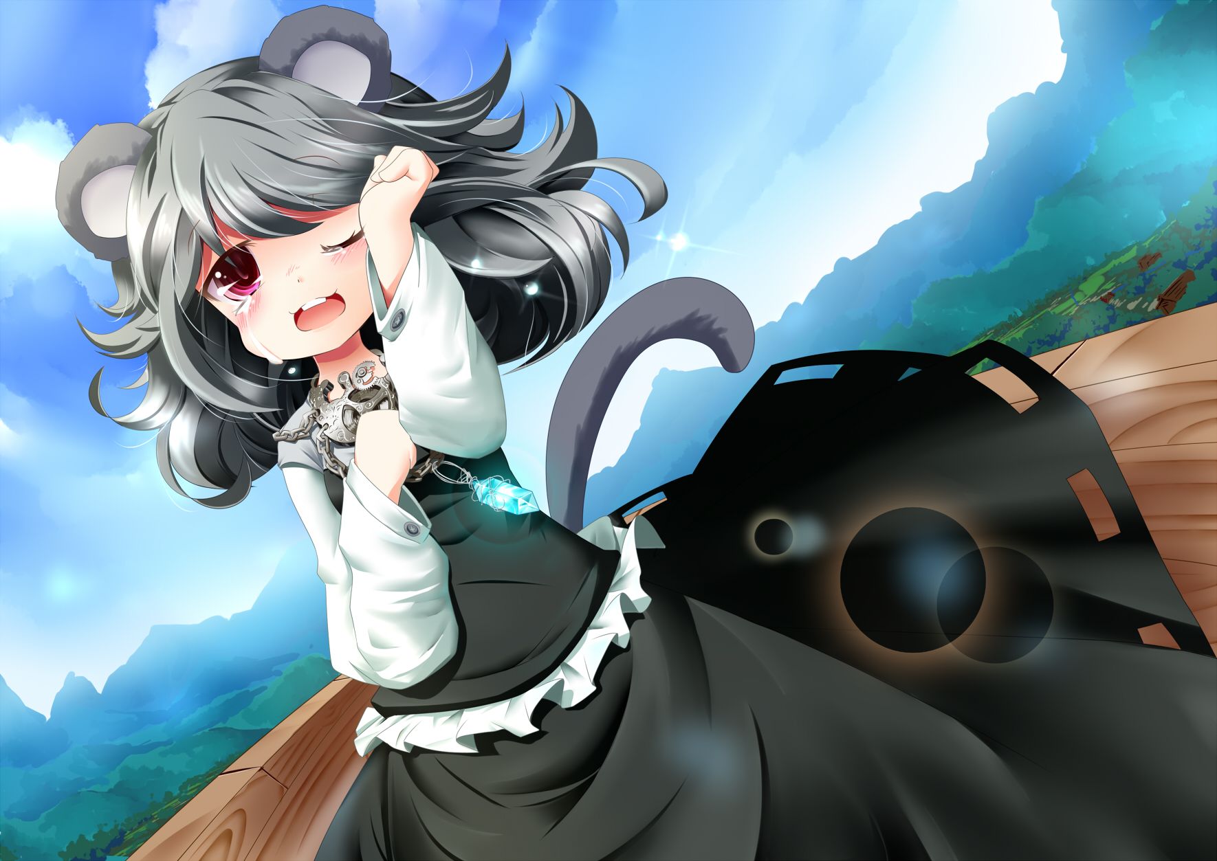 1770x1253 touhou nazrin koha animal ears crying dress gray hair long hair mousegirl tail tears