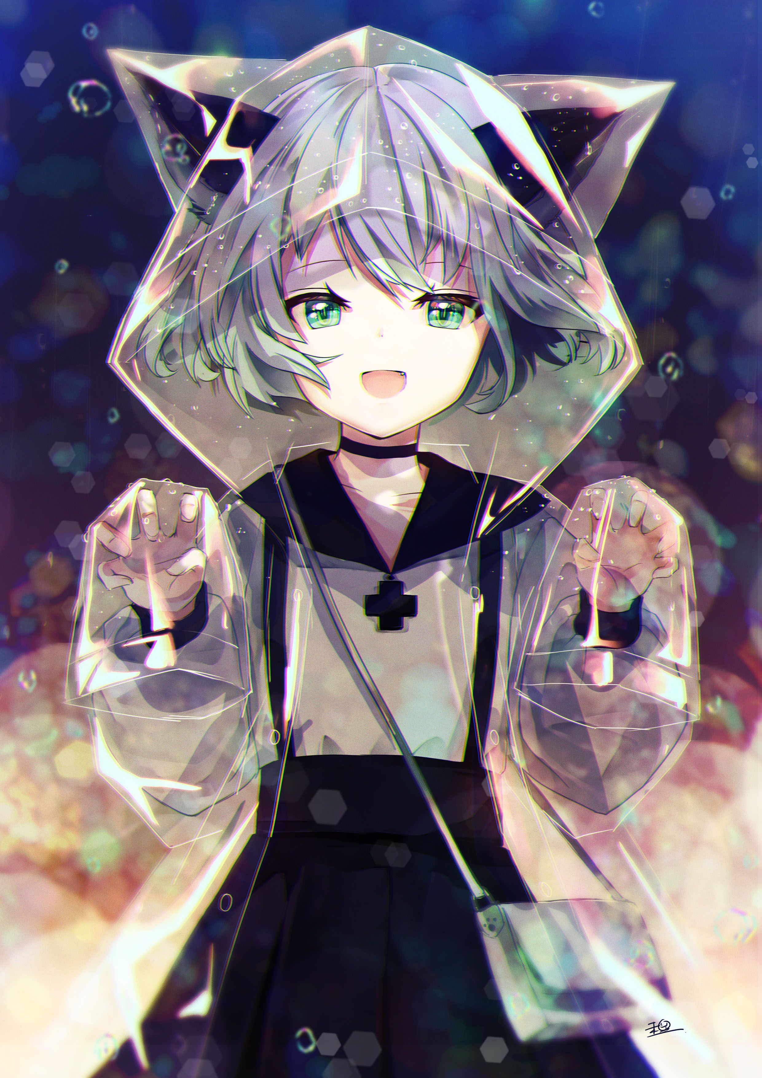 2480x3508 Wallpaper Cute Anime Girl Rain, Anime, Anime Art, Catgirl, Raincoat, Background Free Image