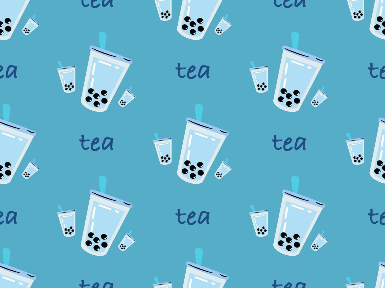 1307x980 bubble milk tea seamless pattern on blue background