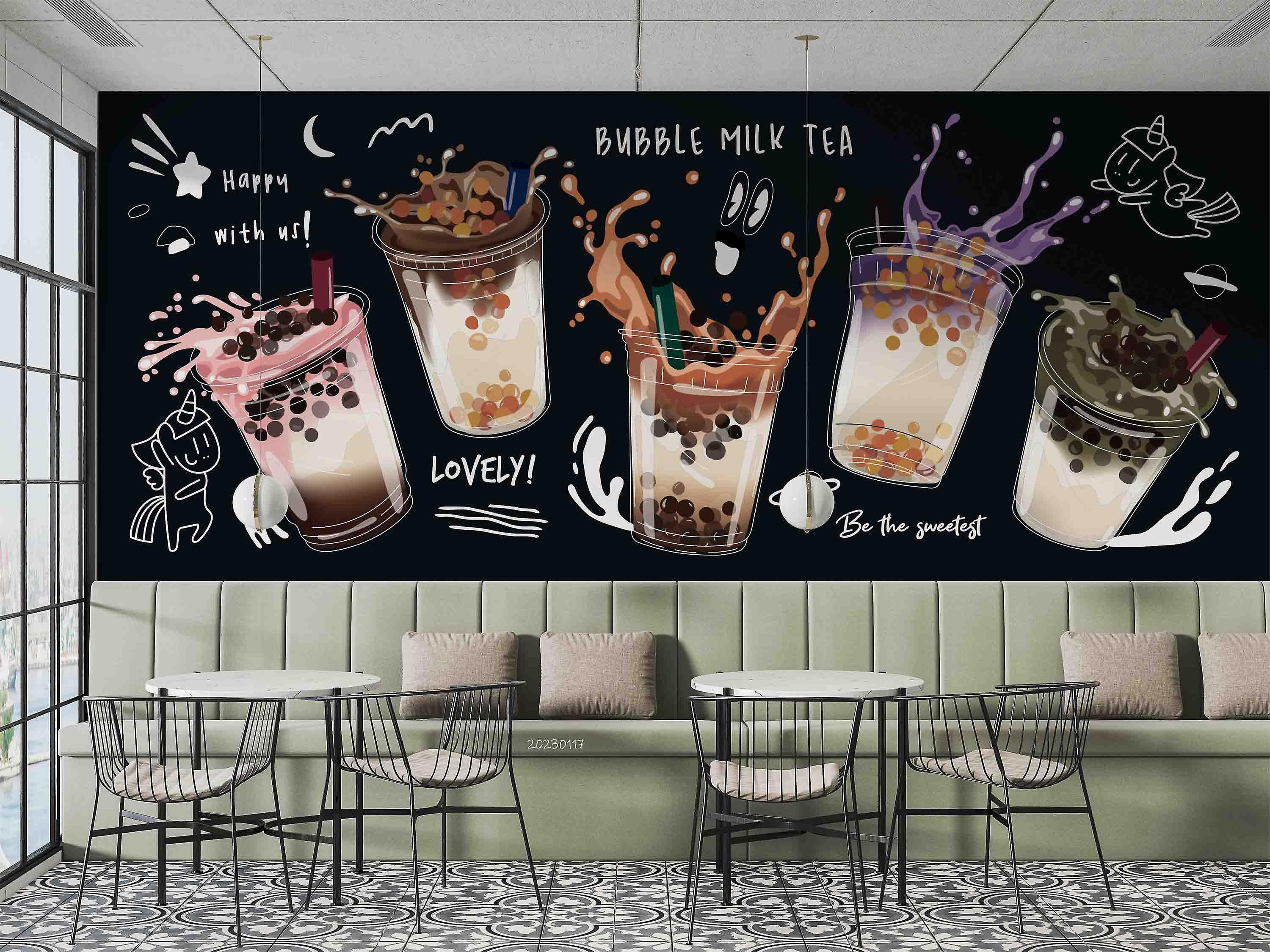 3000x2250 3D Graffiti Bubble Milk Tea Wall Mural Wallpaper Gd 1609