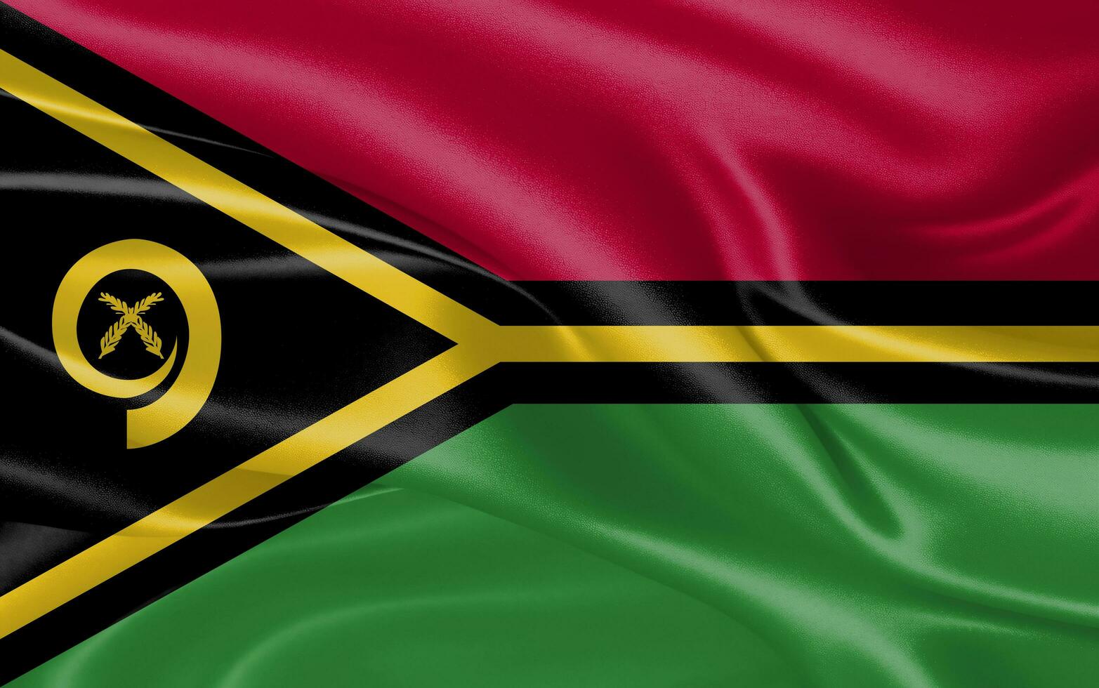 1565x980 3D waving realistic silk national flag of Vanuatu. Happy national day Vanuatu flag background. close up