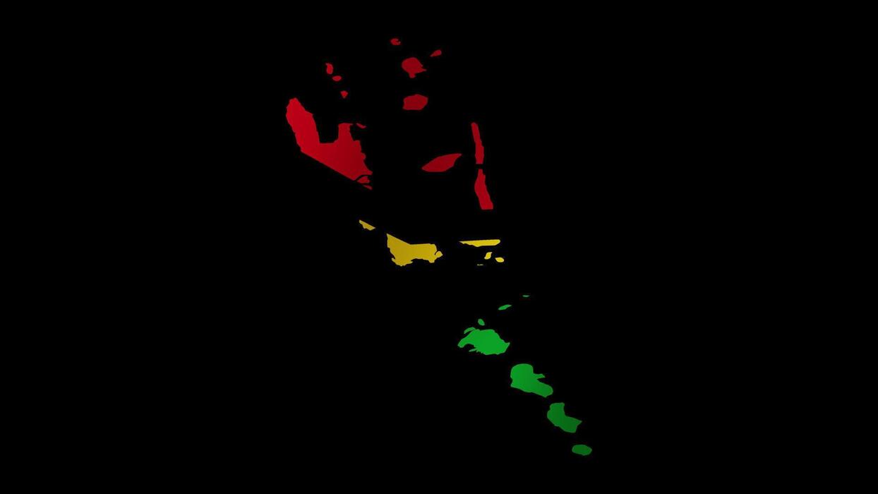 1244x700 Looping animation of the Vanuatu flag as a map with a transparent background in 4K format