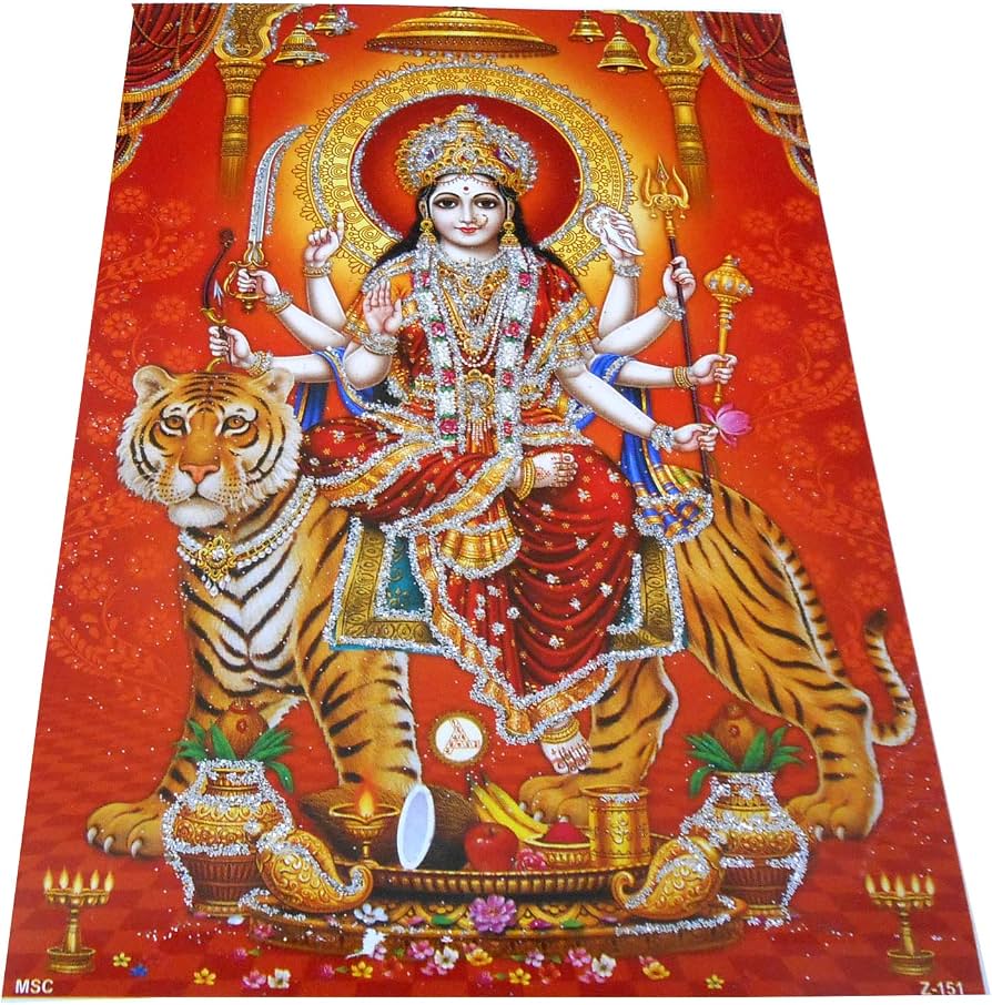 894x906 Craftsofindia® Goddess Durga Poster Hindu Goddess Sheran Wali Mata Picture With Glitter (Unframed : Size 5X7 Inches): Posters & Prints